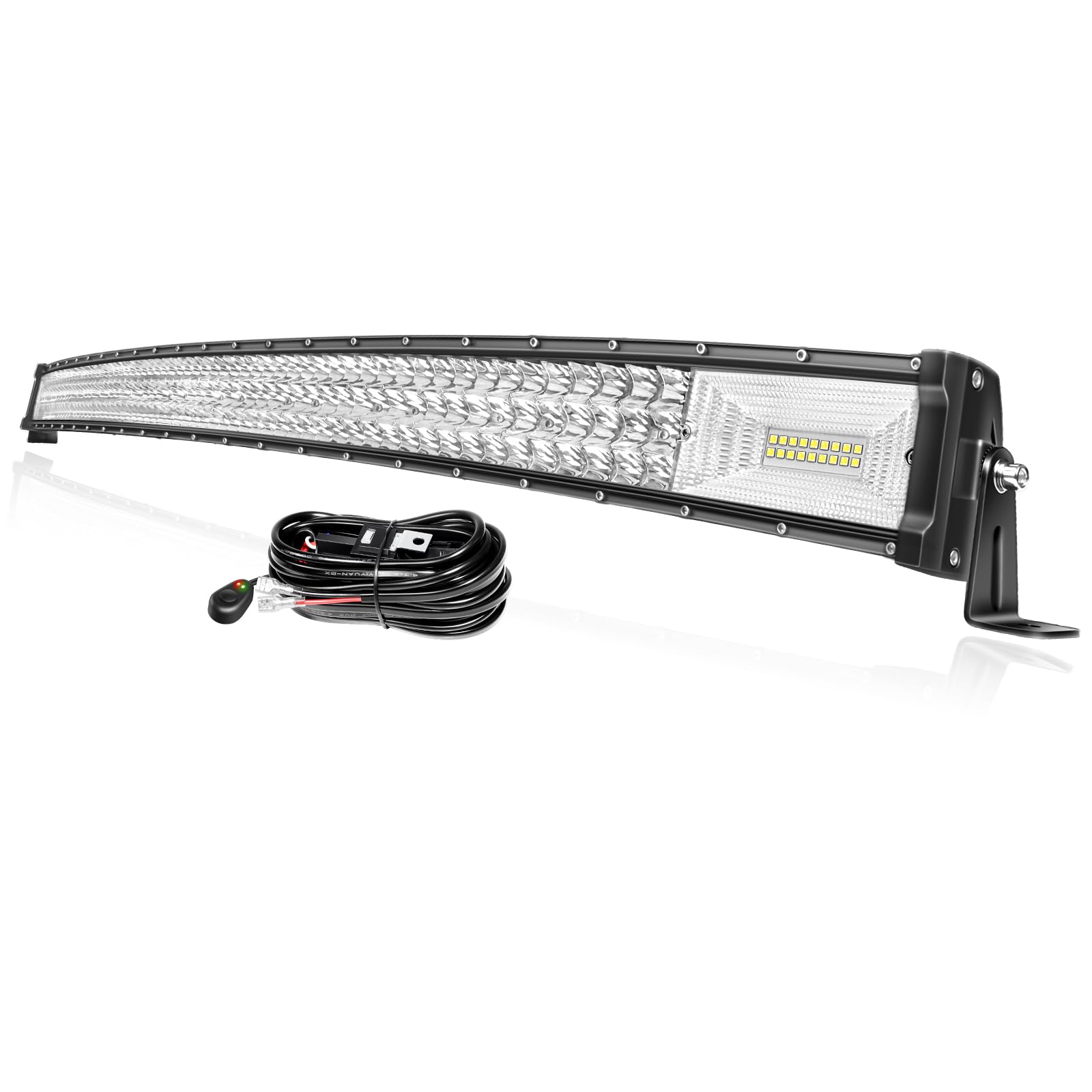 PICAA Gebogene LED Lightbar 52 Zoll 675W mit 12V Kabelbaum Kit, Tri-Reihen Spot Flood Combo Lichtbalken Arbeitsscheinwerfer für Auto Offroad 4X4 SUV LKW ATV von PICAA