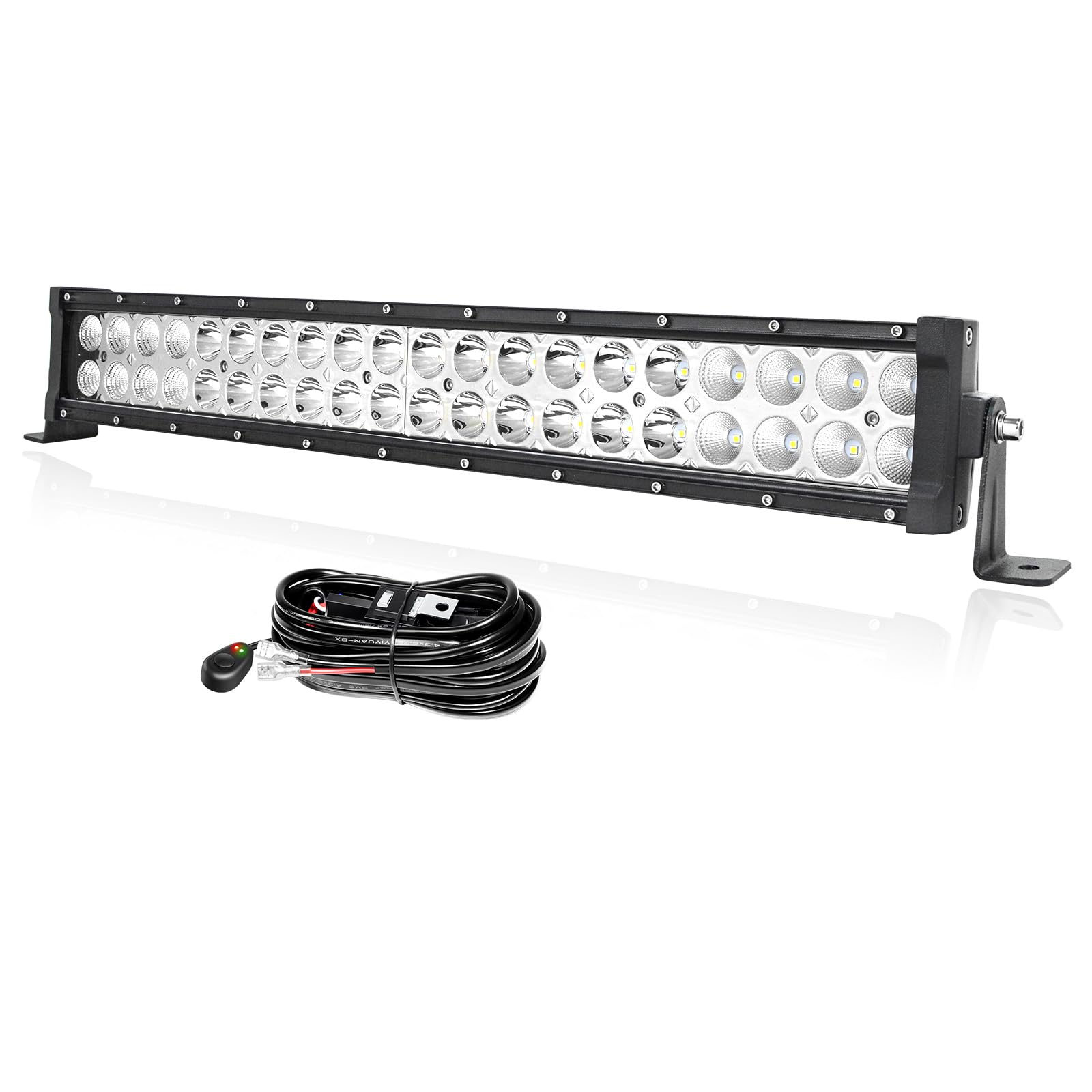 PICAA Gerade 22 Zoll 120W LED Lightbar Auto 12V Mit Kabelbaum Kit Led Lichtbalken Arbeitsscheinwerfer Bar 6000K Weiß Wasserdicht für Offroad LKW 4WD 4x4 SUV KFZ UTE ATV von PICAA