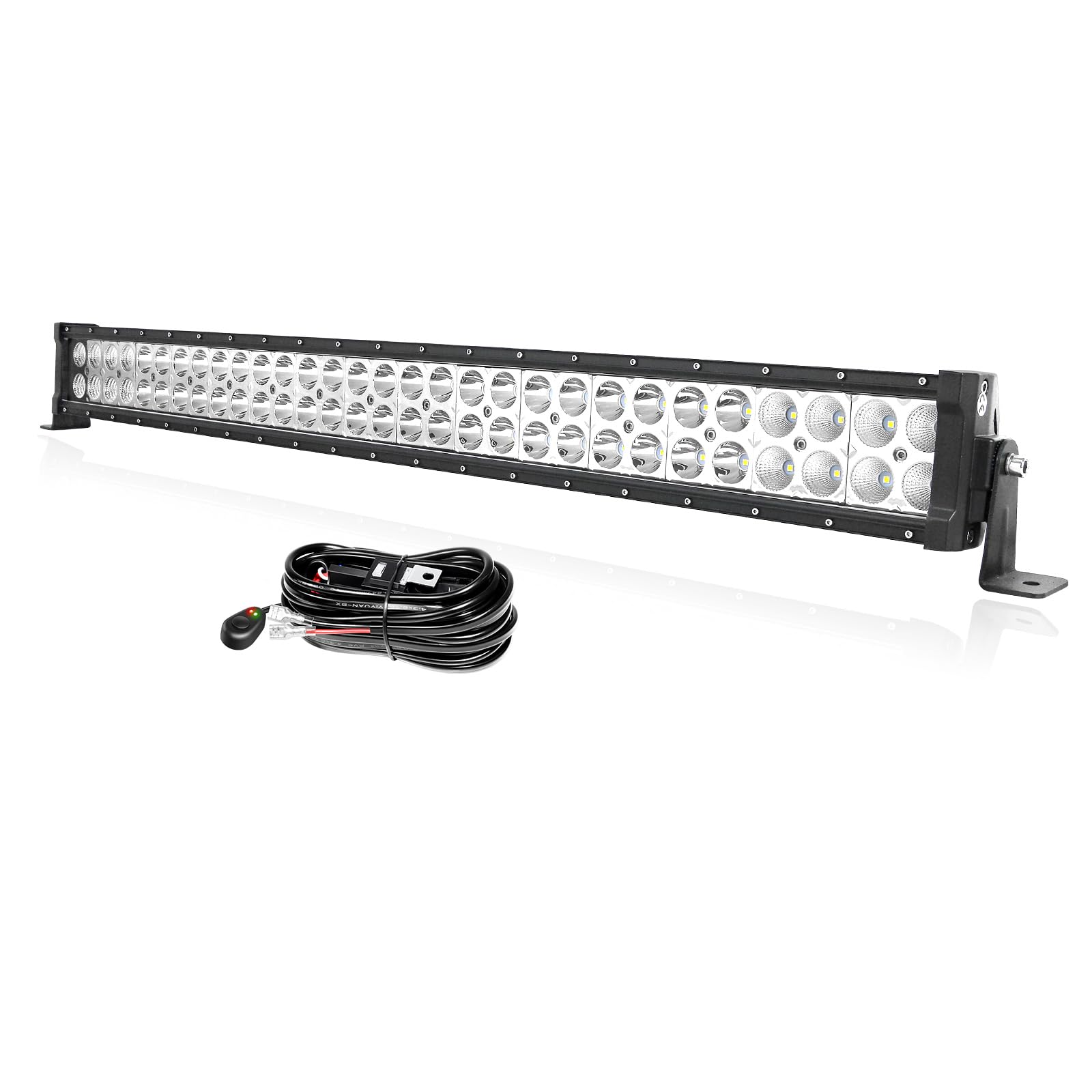 PICAA Gerade 32 Zoll 180W LED Lightbar Auto 12V Mit Kabelbaum Kit Led Lichtbalken Arbeitsscheinwerfer Bar 6000K Weiß Wasserdicht für Offroad LKW 4WD 4x4 SUV KFZ UTE ATV von PICAA