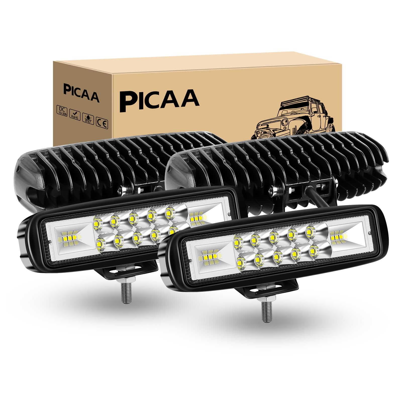 PICAA LED Arbeitsscheinwerfer, 4X 24W 6 Zoll 7D Arbeitsscheinwerfer Traktor 12V 24V Wasserdicht Arbeitslicht led zusatzscheinwerfer für Bagger Traktoren Schlepper Gabelstapler ATV Lkw, offroad PICAA LED Arbeitsscheinwerfer, 4X 24W 6 Zoll 7D Arbeitsscheinwerfer Traktor 12V 24V Wasserdicht Arbeitslicht led zusatzscheinwerfer für Bagger Traktoren Schlepper Gabelstapler ATV Lkw, offroad von PICAA