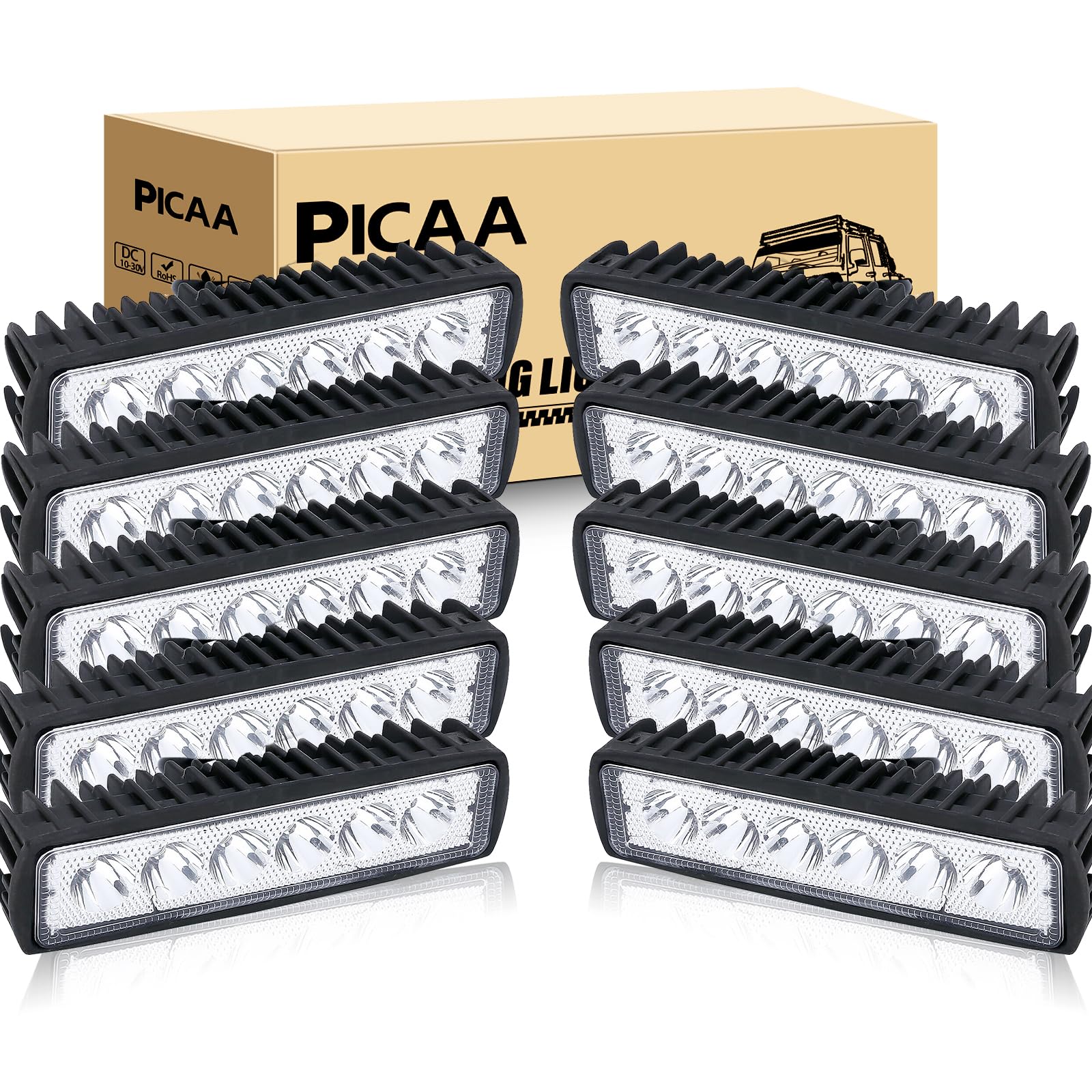 PICAA LED Arbeitsscheinwerfer 10X 18W Slim Arbeitsscheinwerfer Traktor 12V 24V Spotlight Wasserdicht Arbeitslicht led zusatzscheinwerfer für Bagger Traktoren Schlepper Gabelstapler ATV Lkw, offroad von PICAA