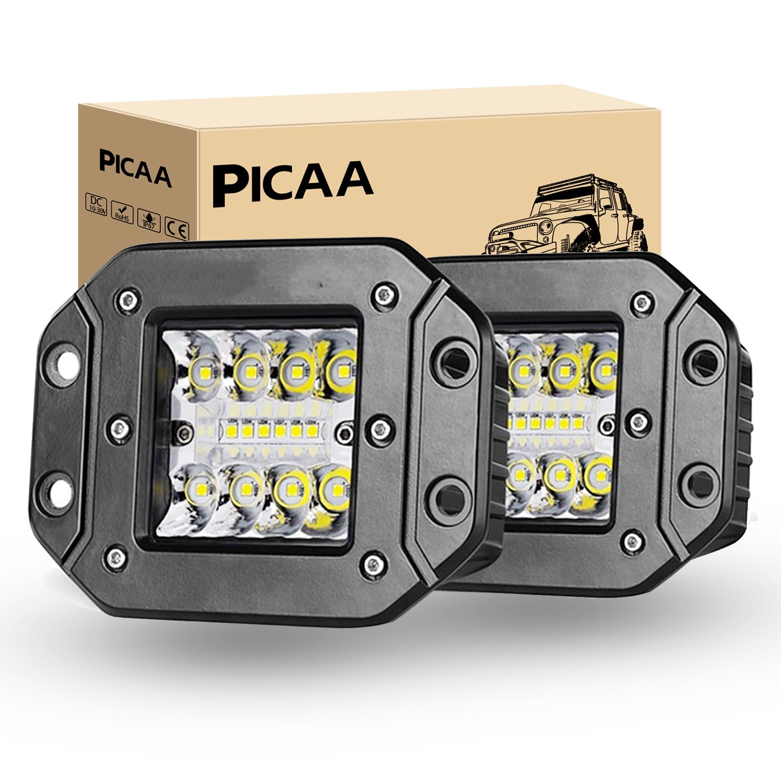 PICAA LED Arbeitsscheinwerfer 2X 3 Zoll 42W Spot Scheinwerfer LED Scheinwerfer Nebelscheinwerfer LED Scheinwerfer Led Arbeitsscheinwerfer Offroad Bar 12V 24V für Offroad Motorrad 4WD SUV ATV UTV Truck von PICAA