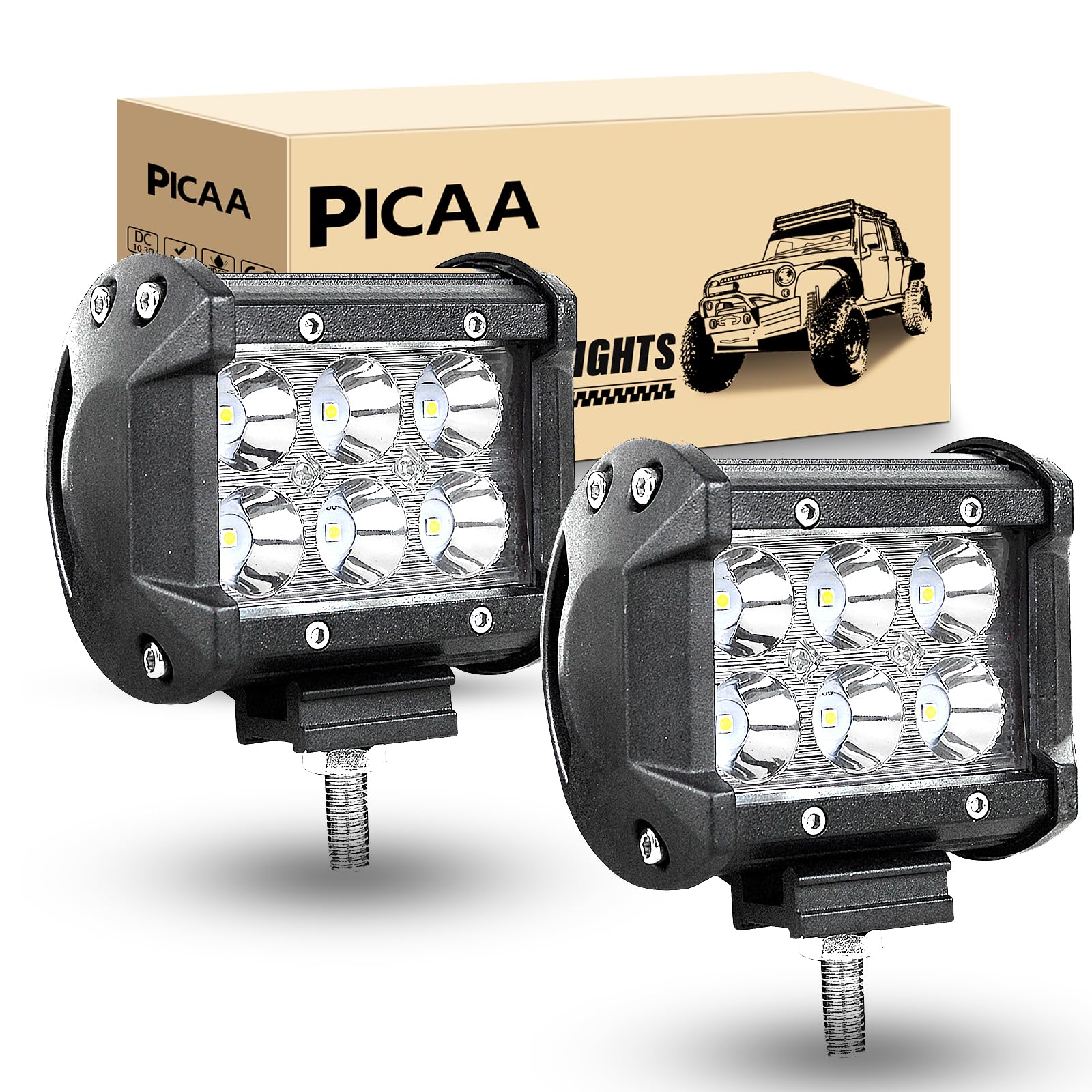PICAA LED Arbeitsscheinwerfer 2X 4 Zoll 18W Arbeitsscheinwerfer Traktor 12V 24V Spotlight Wasserdicht Arbeitslicht led zusatzscheinwerfer für Bagger Traktoren Schlepper Gabelstapler ATV Lkw, offroad PICAA LED Arbeitsscheinwerfer 2X 4 Zoll 18W Arbeitsscheinwerfer Traktor 12V 24V Spotlight Wasserdicht Arbeitslicht led zusatzscheinwerfer für Bagger Traktoren Schlepper Gabelstapler ATV Lkw, offroad von PICAA