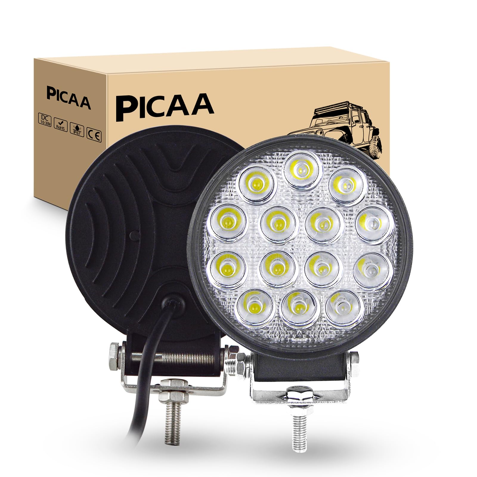 PICAA LED Arbeitsscheinwerfer 2X 4.1 Zoll 42W Runden Arbeitsscheinwerfer Traktor 12V 24V Flutlicht Wasserdicht Arbeitslicht led zusatzscheinwerfer für Bagger Traktoren Schlepper ATV Lkw Offroad 4X4 PICAA LED Arbeitsscheinwerfer 2X 4.1 Zoll 42W Runden Arbeitsscheinwerfer Traktor 12V 24V Flutlicht Wasserdicht Arbeitslicht led zusatzscheinwerfer für Bagger Traktoren Schlepper ATV Lkw Offroad 4X4 von PICAA
