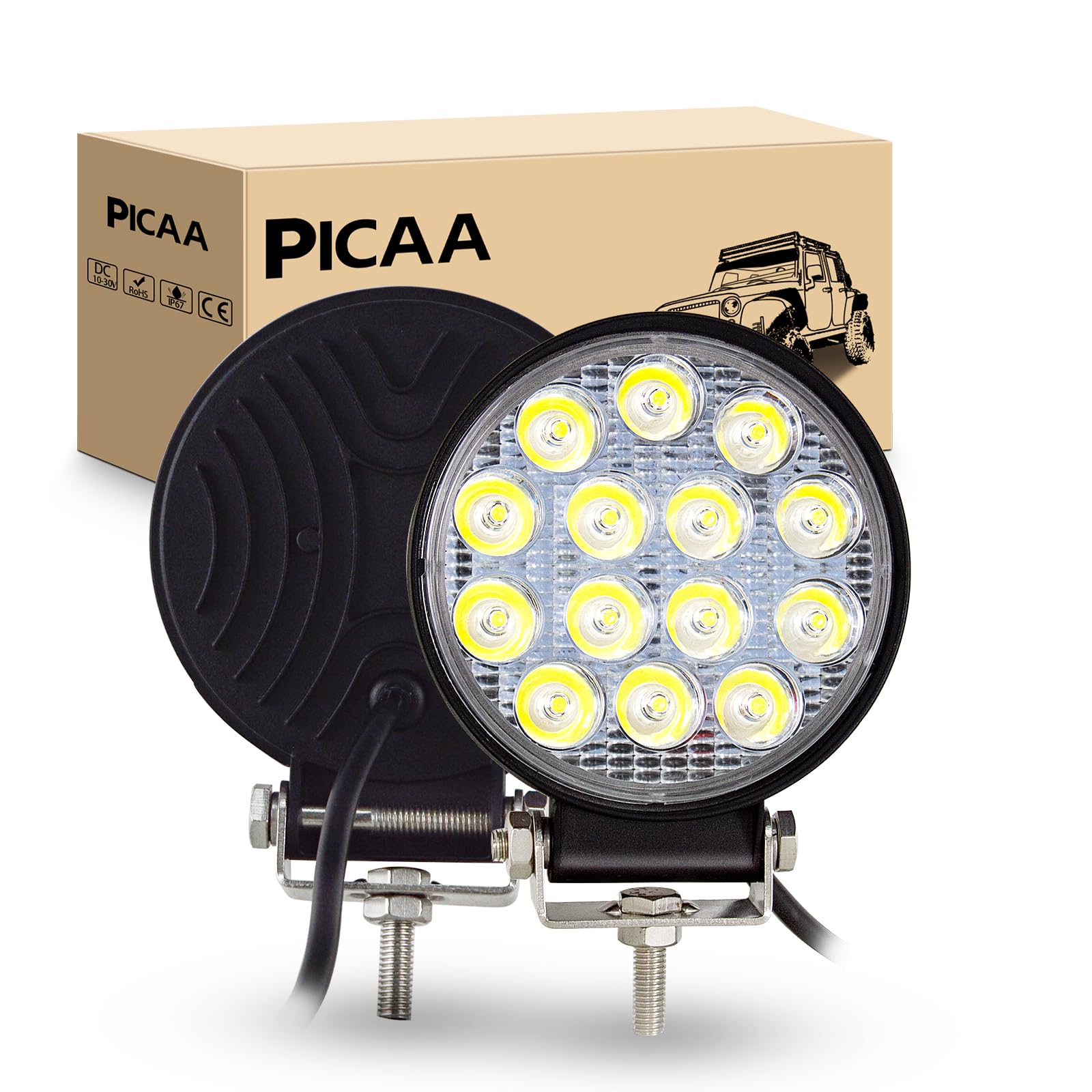 PICAA LED Arbeitsscheinwerfer 2X 4.1 Zoll 42W Runden Arbeitsscheinwerfer Traktor 12V 24V Spotlight Wasserdicht Arbeitslicht led zusatzscheinwerfer für Bagger Traktoren Schlepper ATV Lkw Offroad 4X4 von PICAA