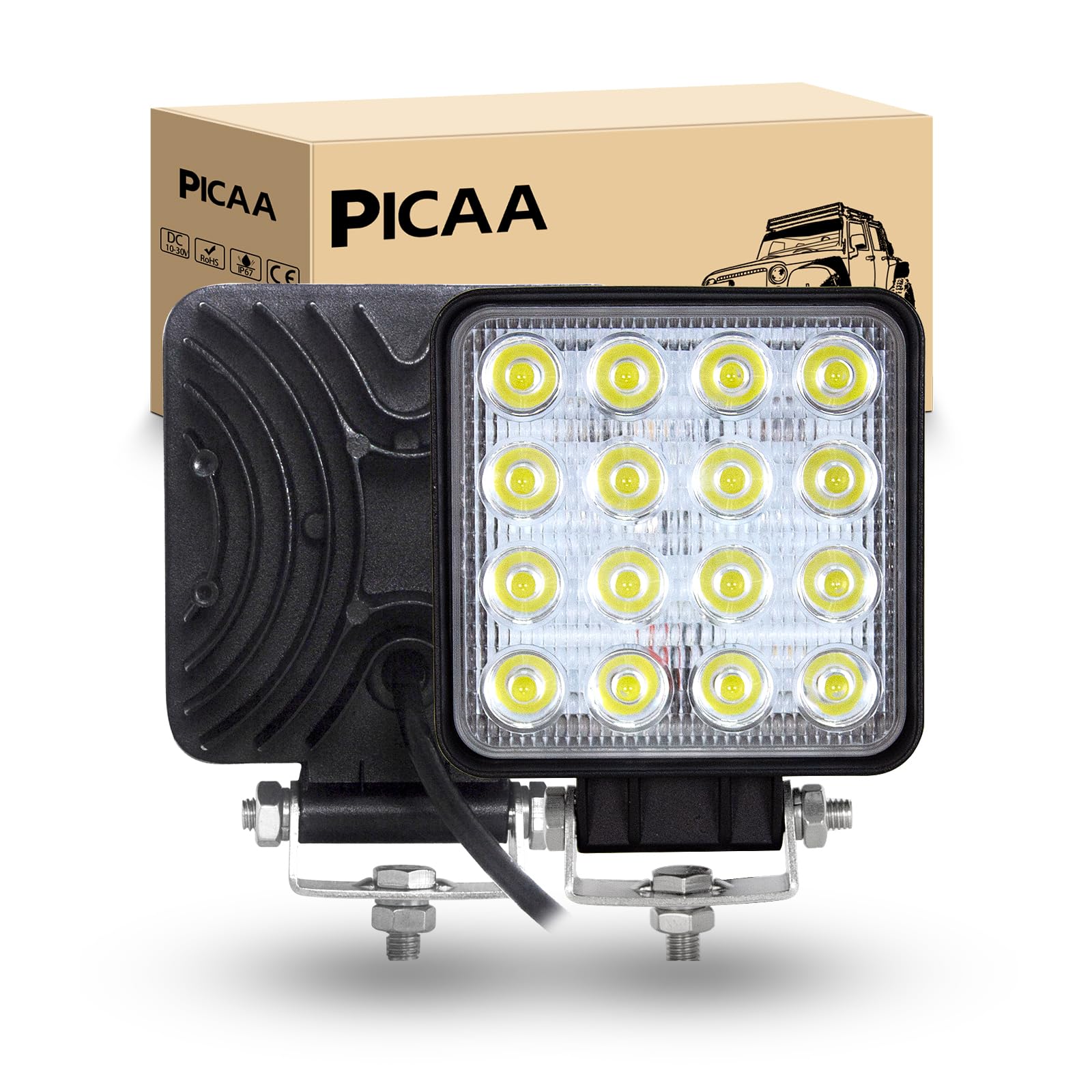 PICAA LED Arbeitsscheinwerfer 2X 4.2 Zoll 48W Arbeitsscheinwerfer Traktor 12V 24V Flutlicht Wasserdicht Arbeitslicht led zusatzscheinwerfer für Bagger Traktoren Schlepper ATV Lkw Offroad 4X4 von PICAA