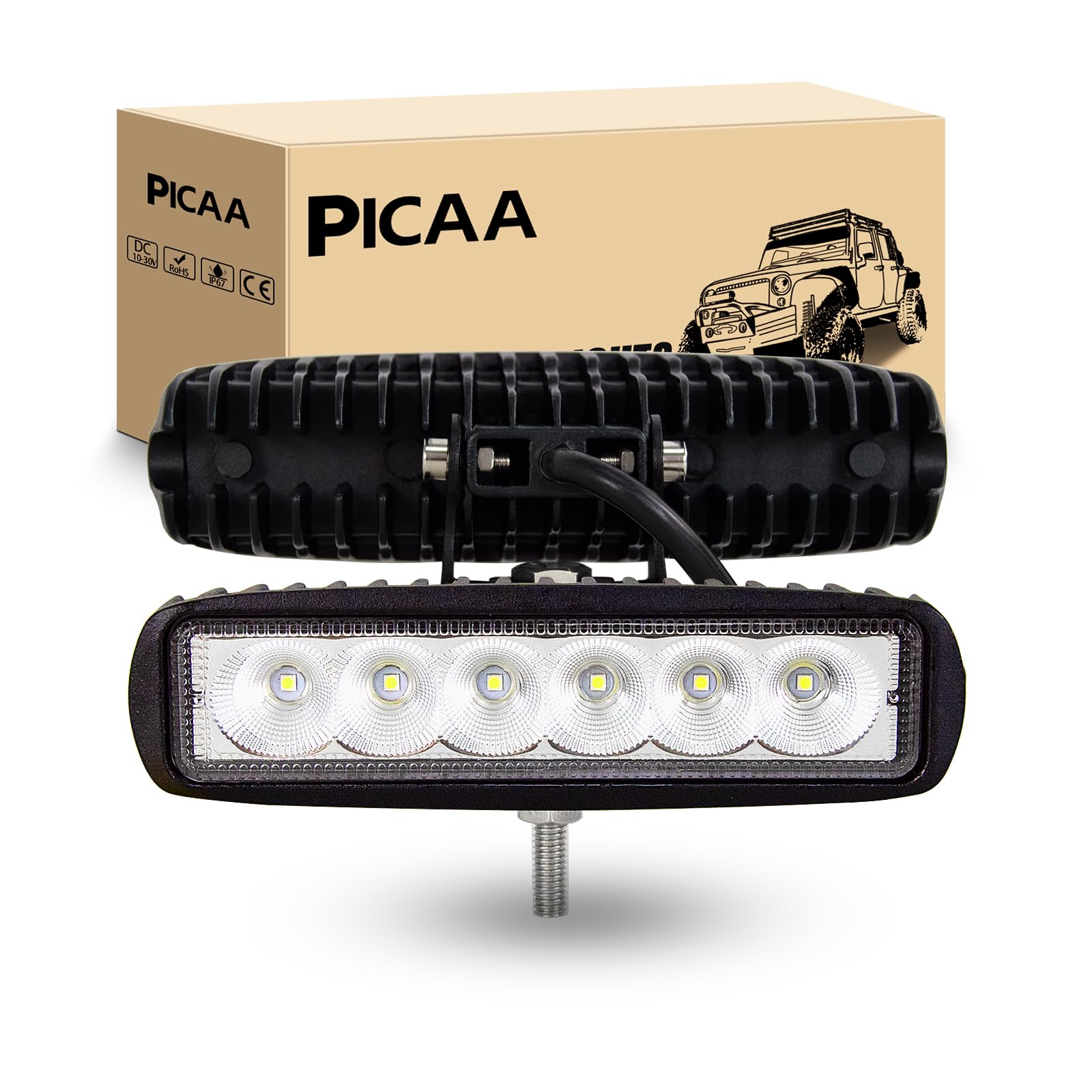 PICAA LED Arbeitsscheinwerfer 2X 6 Zoll 18W Arbeitsscheinwerfer Traktor 12V 24V Flutlicht Wasserdicht Arbeitslicht led zusatzscheinwerfer für Bagger Traktoren Schlepper Gabelstapler ATV Lkw, offroad von PICAA