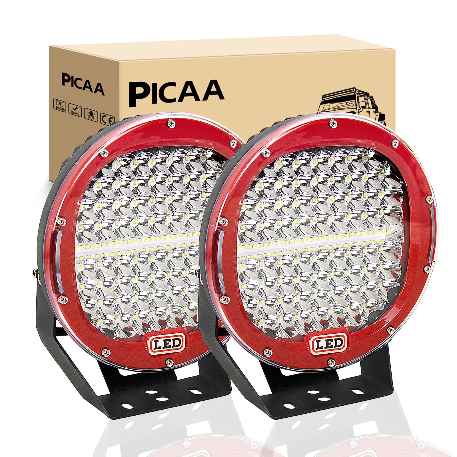 PICAA LED Arbeitsscheinwerfer 2X 9 Zoll 294W Rot Spot Scheinwerfer LED Scheinwerfer Nebelscheinwerfer LED Scheinwerfer Offroad Bar 12V 24V für Offroad Motorrad 4WD SUV ATV UTV Truck PICAA LED Arbeitsscheinwerfer 2X 9 Zoll 294W Rot Spot Scheinwerfer LED Scheinwerfer Nebelscheinwerfer LED Scheinwerfer Offroad Bar 12V 24V für Offroad Motorrad 4WD SUV ATV UTV Truck von PICAA