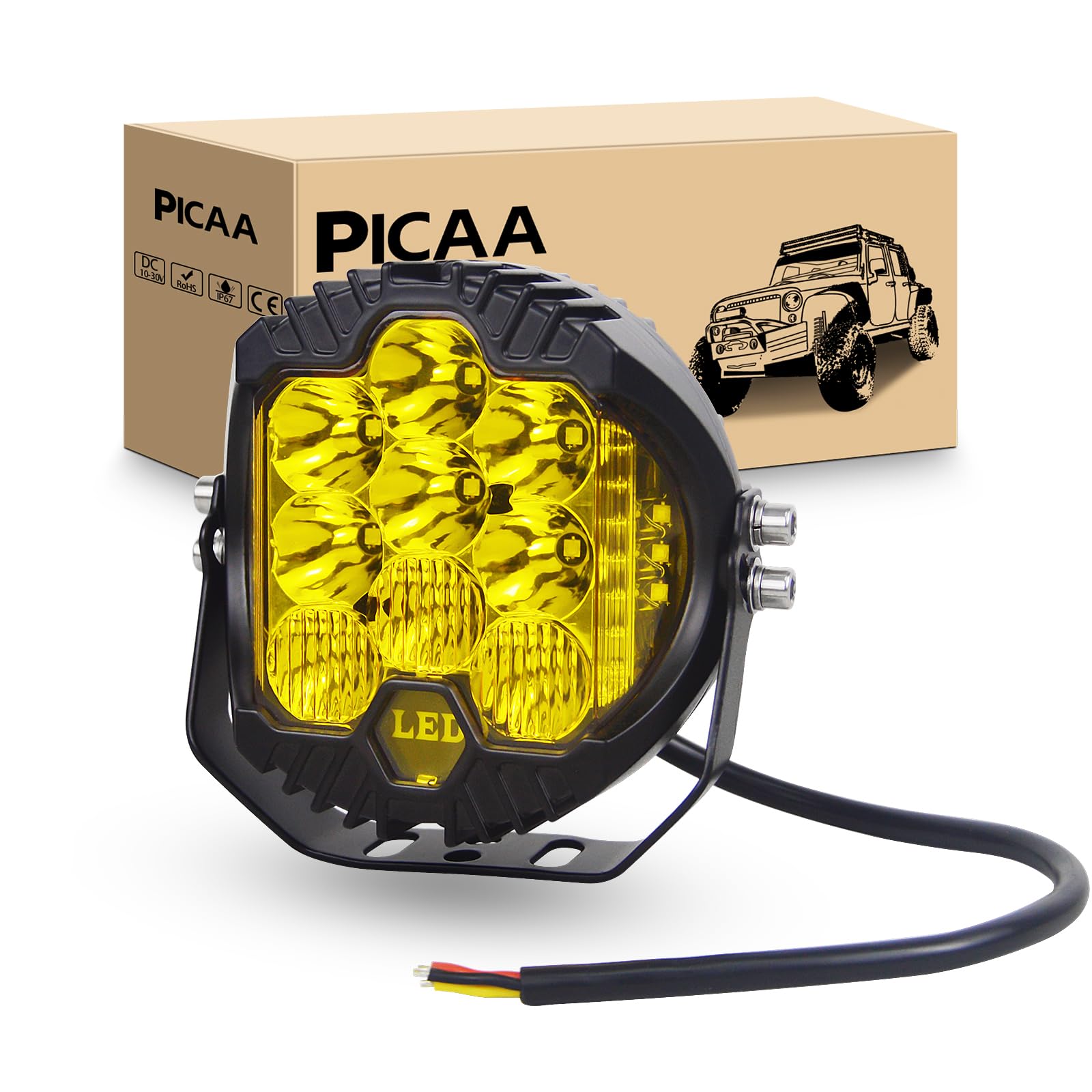 PICAA LED Arbeitsscheinwerfer 7 Zoll 75W Bernstein 3000k Scheinwerfer LED Scheinwerfer Nebelscheinwerfer LED Scheinwerfer Offroad Bar 12V 24V für Offroad Motorrad 4WD SUV ATV UTV Truck（1 Stück） von PICAA