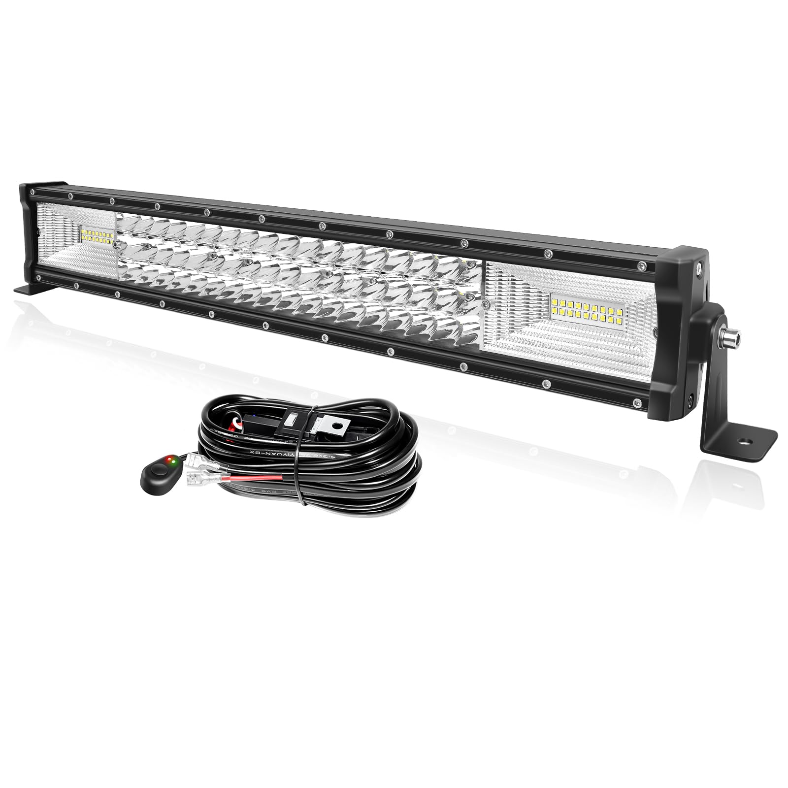 PICAA 22 Zoll 270W 3 Rows LED Lightbar Auto 12V Mit Kabelbaum Kit Led Lichtbalken Arbeitsscheinwerfer Bar 6000K Weiß Wasserdicht für Offroad LKW 4WD 4x4 SUV KFZ UTE ATV von PICAA