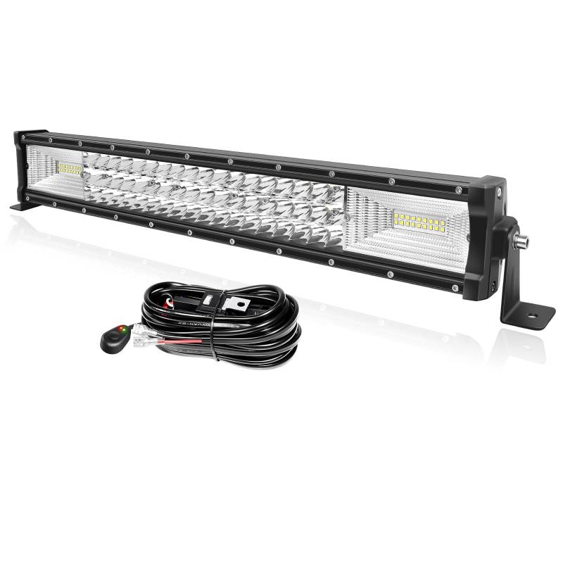 PICAA 22 Zoll 270W 3 Rows LED Lightbar Auto 12V Mit Kabelbaum Kit Led Lichtbalken Arbeitsscheinwerfer Bar 6000K Weiß Wasserdicht für Offroad LKW 4WD 4x4 SUV KFZ UTE ATV von PICAA