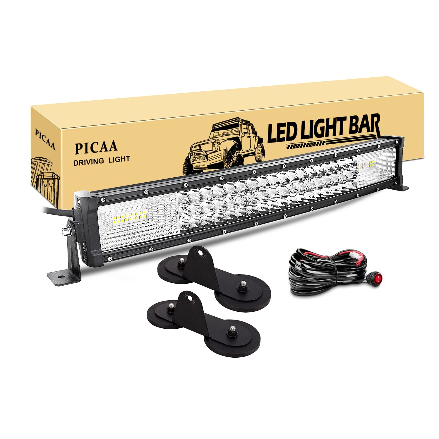 PICAA LED Lichtleiste, gebogene 21 Zoll 53 cm Lichtleiste mit drei Reihen von LED-Lichtern, 270W LED Arbeitsleuchten mit magnetischer Halterung (A) für Off-Road 4WD, SUVs, ATVs, UTVs, Lastwagen von PICAA