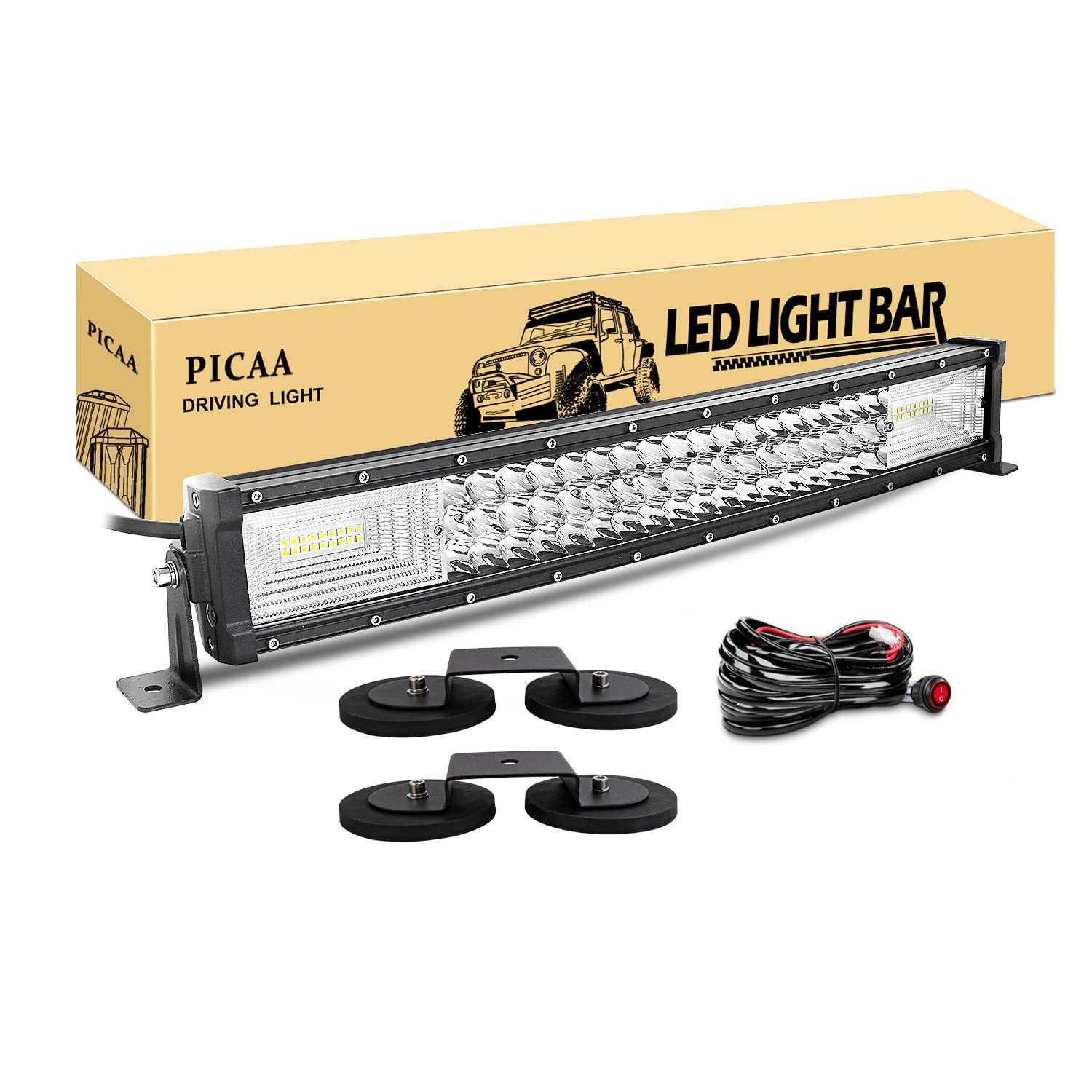 PICAA LED Lichtleiste, gebogene 21 Zoll 53 cm Lichtleiste mit drei Reihen von LED-Lichtern, 270W LED Arbeitsleuchten mit magnetischer Halterung (B) für Off-Road 4WD, SUVs, ATVs, UTVs, Lastwagen von PICAA