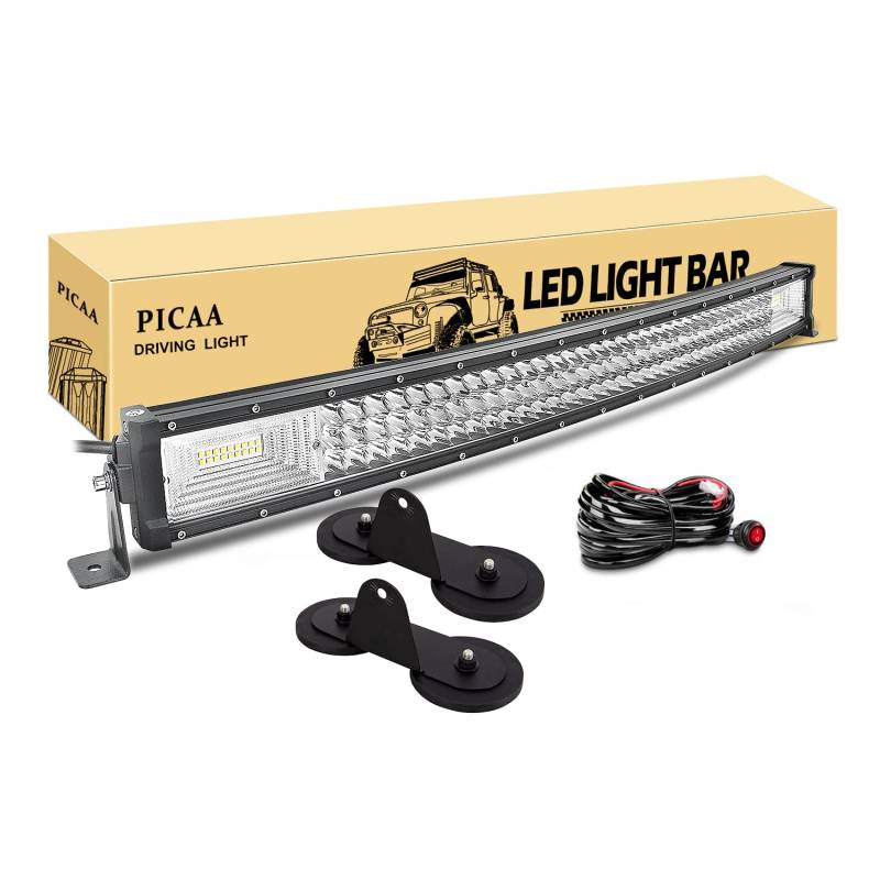 PICAA LED Lichtleiste, gebogene 32 Zoll 78.5 cm Lichtleiste mit drei Reihen von LED-Lichtern, 405W LED Arbeitsleuchten mit magnetischer Halterung (A) für Off-Road 4WD, SUVs, ATVs, UTVs, Lastwagen von PICAA