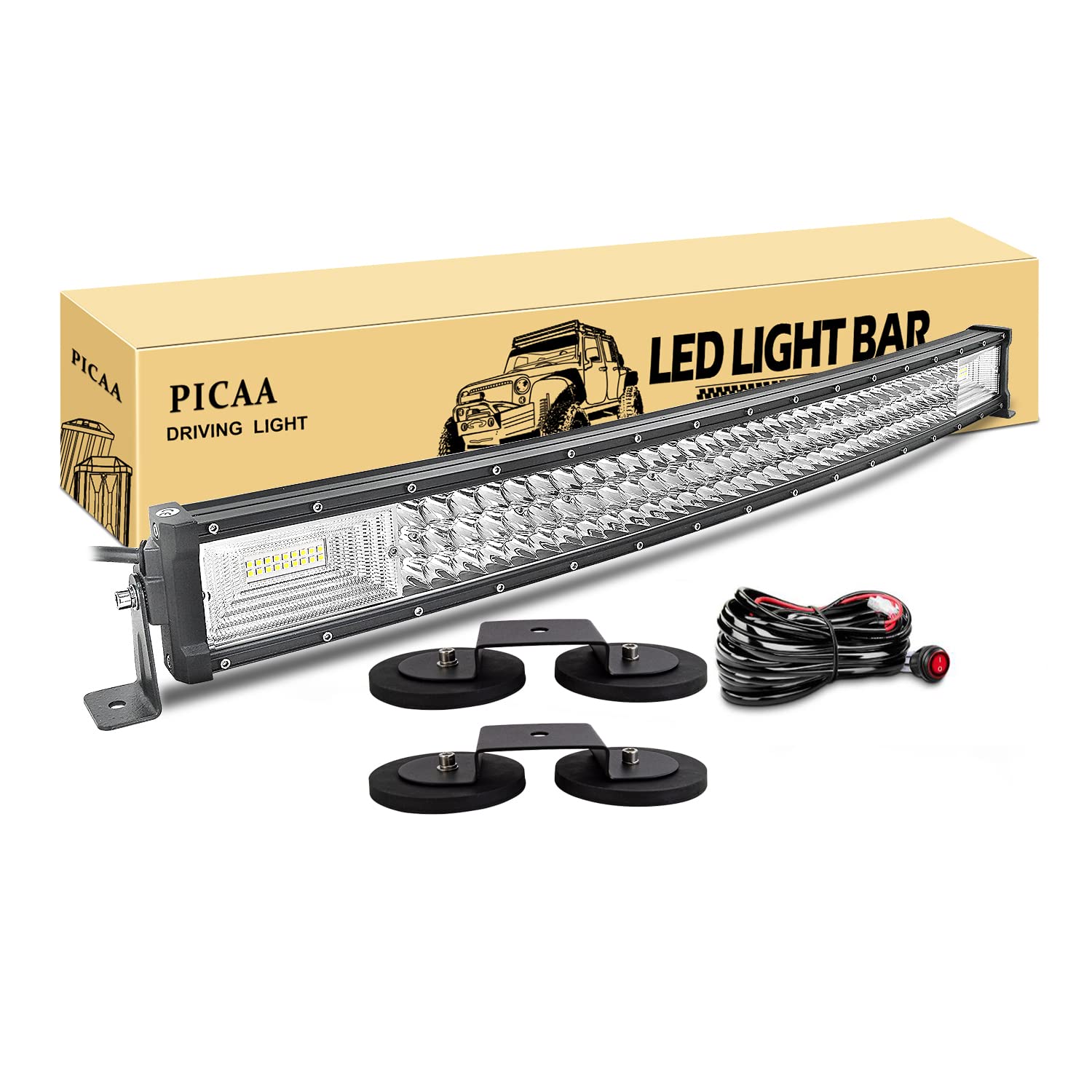 PICAA LED Lichtleiste, gebogene 32 Zoll 78.5 cm Lichtleiste mit drei Reihen von LED-Lichtern, 405W LED Arbeitsleuchten mit magnetischer Halterung (B) für Off-Road 4WD, SUVs, ATVs, UTVs, Lastwagen von PICAA