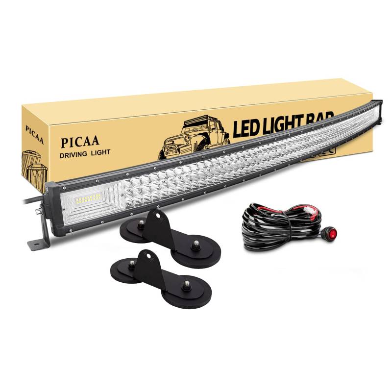 PICAA Gebogene Lichtleiste, 50 Zoll 125 cm Mit Drei Reihen LED-Lichtern, 648W Arbeitsleuchten Mit Magnetischer Halterung (A) für Off-Road 4WD, SUVs, ATVs, UTVs, Lastwagen von PICAA