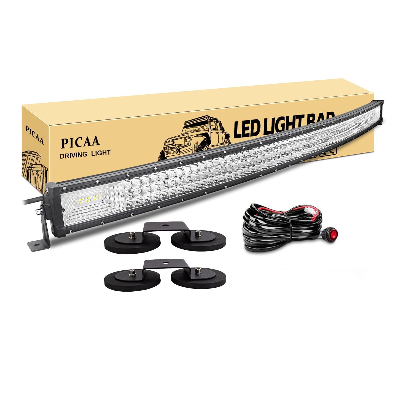 PICAA LED Lichtleiste, gebogene 50 Zoll 125 cm Lichtleiste mit drei Reihen von LED-Lichtern, 648W LED Arbeitsleuchten mit magnetischer Halterung (B) für Off-Road 4WD, SUVs, ATVs, UTVs, Lastwagen von PICAA