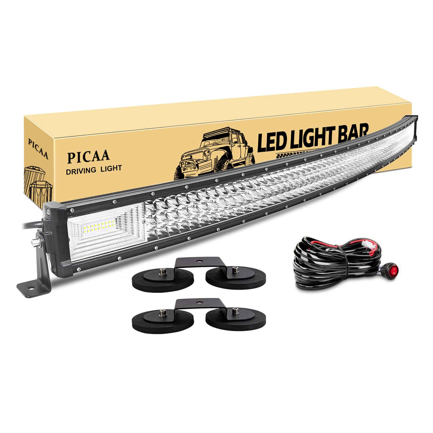 PICAA LED Lichtleiste, gebogene 52 Zoll 130 cm Lichtleiste mit drei Reihen von LED-Lichtern, 675W LED Arbeitsleuchten mit magnetischer Halterung (B) für Off-Road 4WD, SUVs, ATVs, UTVs, Lastwagen von PICAA