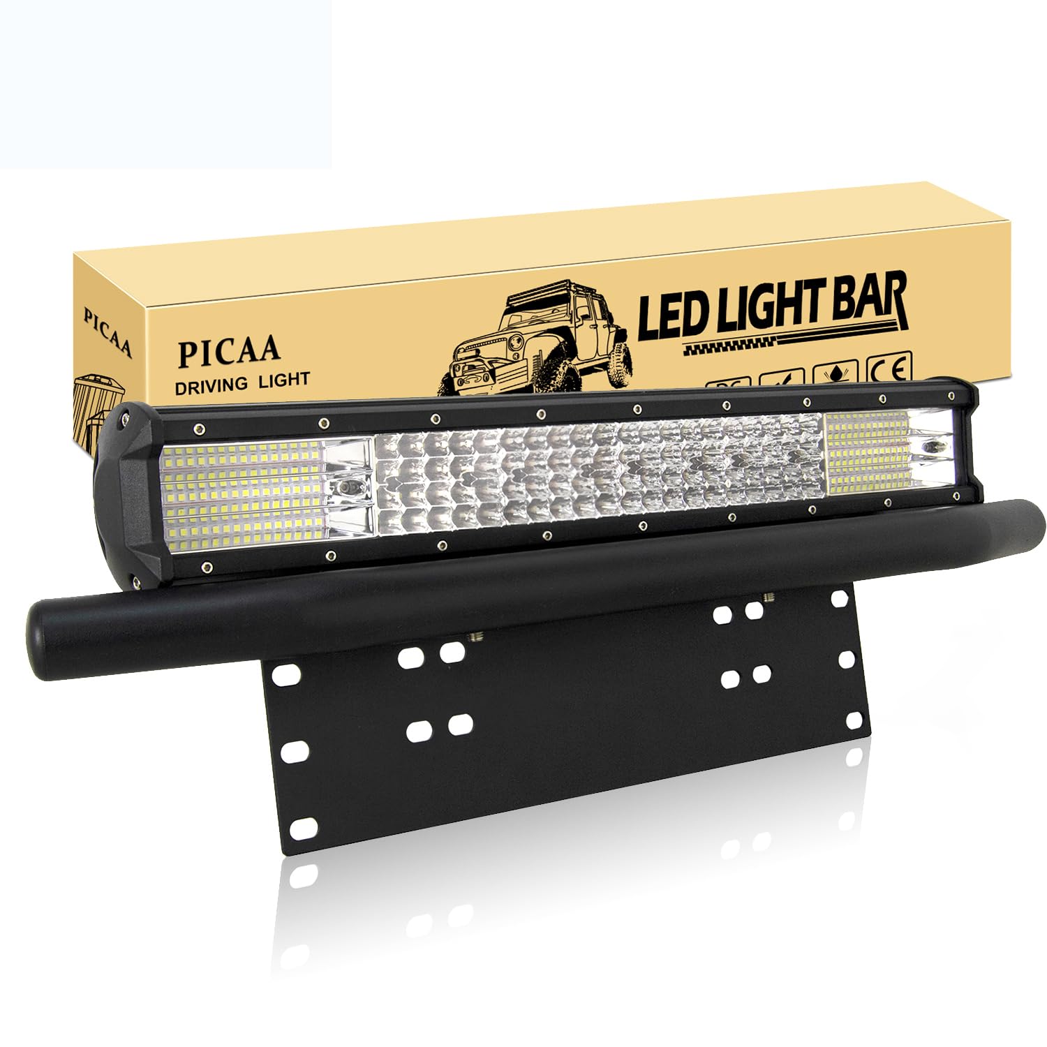 PICAA LED Lichtleiste Led Arbeitsscheinwerfer 9D 20 Zoll 510W Led Lichtbalken 12V Led Zusatzscheinwerfer Bar LED Arbeit Licht Bar Mit Kennzeichenhalter für SUV Offroad ATV UTV Traktor 4x4 Auto von PICAA