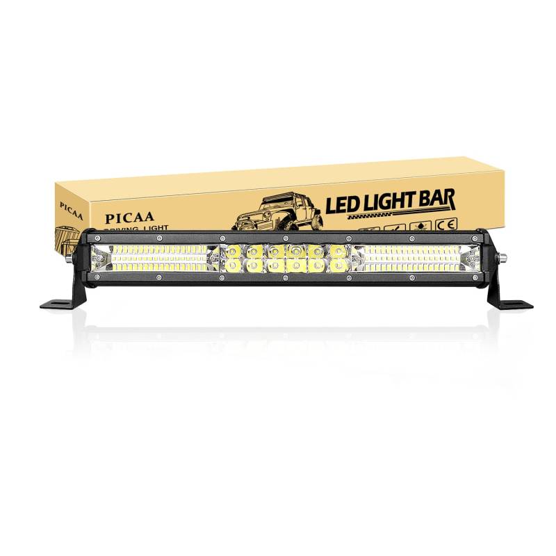 PICAA Arbeitsscheinwerfer, 15 Zoll 38CM 144W 7D LED Lichtbalken, 12V Slim Spot Flutlicht Kombination Zusatzscheinwerfer Bar für SUV Offroad ATV UTV Traktor 4x4 Auto von PICAA