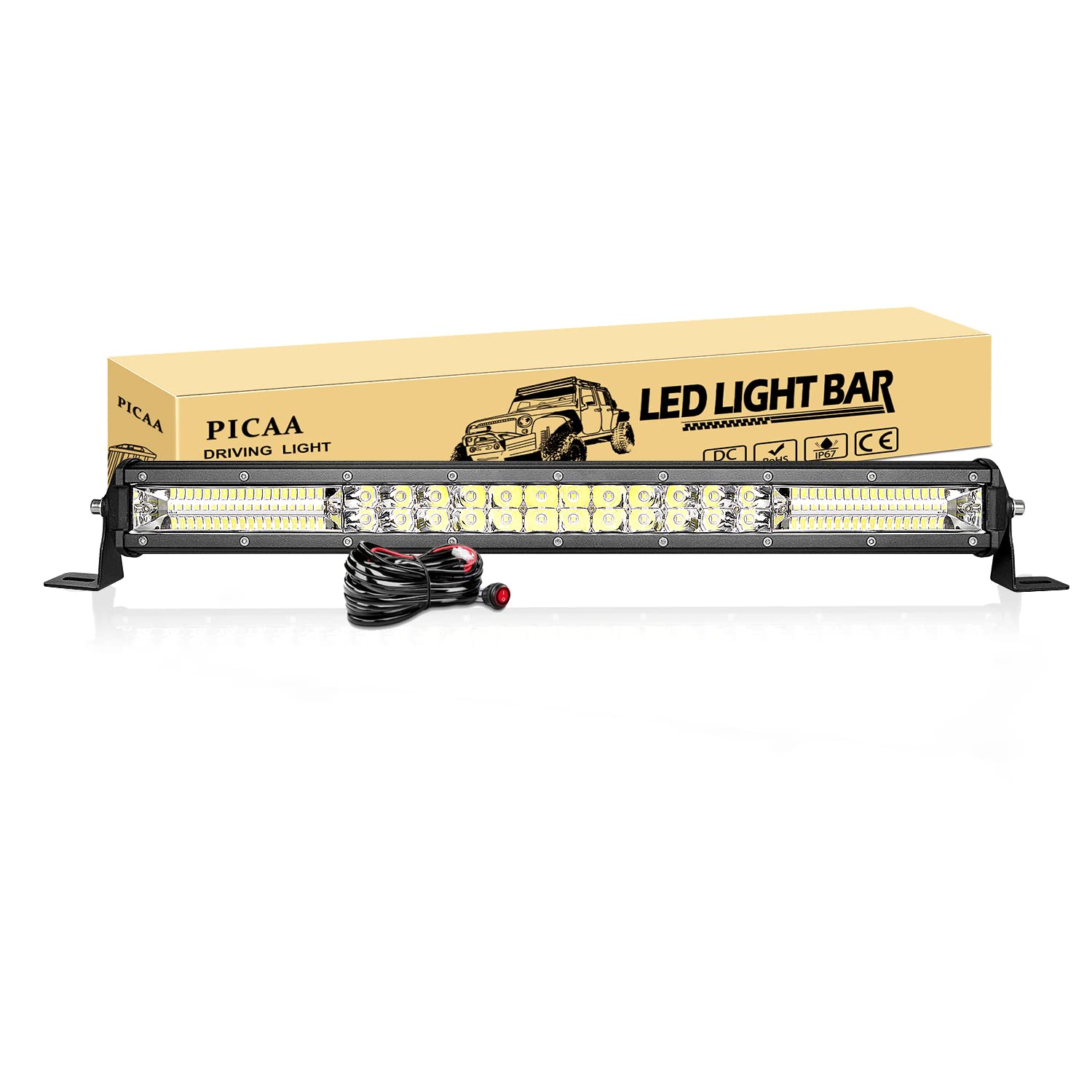 PICAA Arbeitsscheinwerfer, 20 Zoll 50CM 180W 7D LED Lichtbalken, Mit 12V Kabel, Slim Spot Flutlicht Kombination Zusatzscheinwerfer Bar für SUV Offroad ATV UTV Traktor 4x4 Auto PICAA Arbeitsscheinwerfer, 20 Zoll 50CM 180W 7D LED Lichtbalken, Mit 12V Kabel, Slim Spot Flutlicht Kombination Zusatzscheinwerfer Bar für SUV Offroad ATV UTV Traktor 4x4 Auto von PICAA