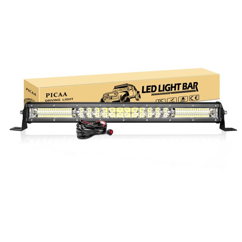 PICAA Arbeitsscheinwerfer, 20 Zoll 50CM 180W 7D LED Lichtbalken, Mit 12V Kabel, Slim Spot Flutlicht Kombination Zusatzscheinwerfer Bar für SUV Offroad ATV UTV Traktor 4x4 Auto von PICAA