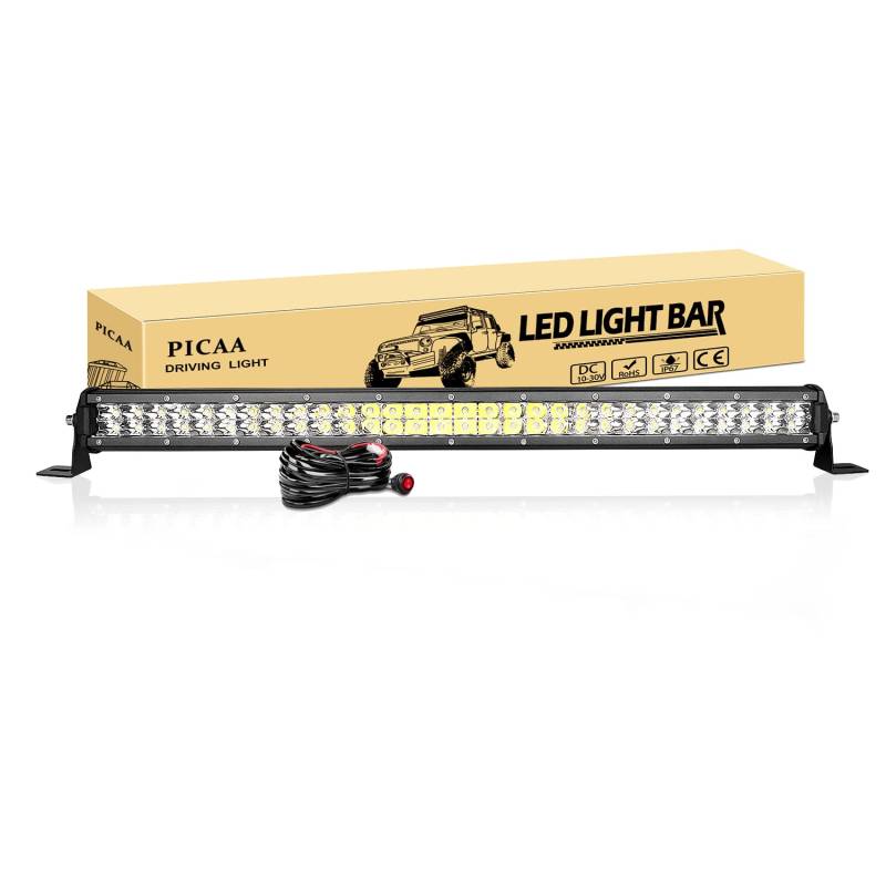 PICAA Arbeitsscheinwerfer, 24 Zoll 61CM 180W LED Lichtbalken, Mit 12V Kabel, 6000K Slim Zusatzscheinwerfer Bar Spot Arbeit Licht für SUV Offroad ATV UTV Traktor 4x4 Auto von PICAA