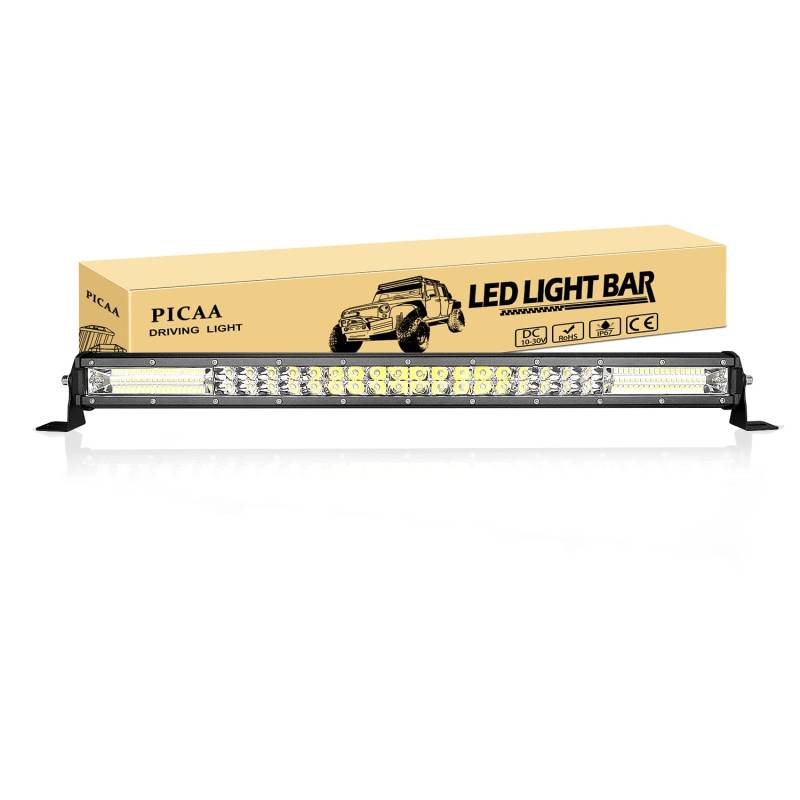 PICAA Led Arbeitsscheinwerfer, 24 Zoll 61CM 216W 7D Led Lichtbalken, 12V Slim Spot Flutlicht Kombination Led Zusatzscheinwerfer Bar LED Arbeit Licht Bar für SUV Offroad ATV UTV Traktor 4x4 Auto von PICAA