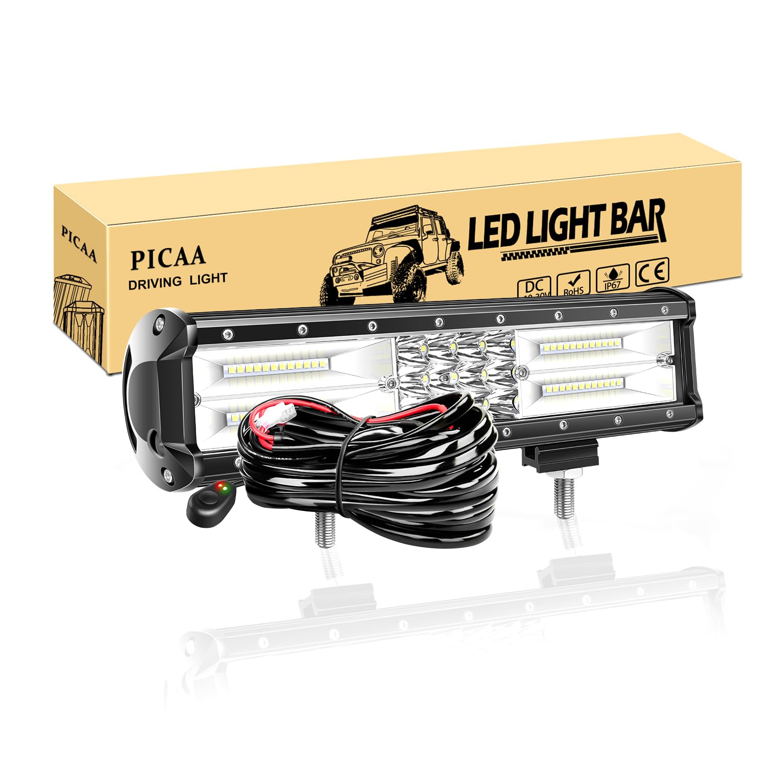 PICAA Led Arbeitsscheinwerfer 12 Zoll 31CM 180W Led Lichtbalken 12V Mit Kabelbaum Led Zusatzscheinwerfer Bar Spot Flutlicht Kombination LED Arbeit Licht Bar für SUV Offroad ATV UTV Traktor 4x4 Auto von PICAA