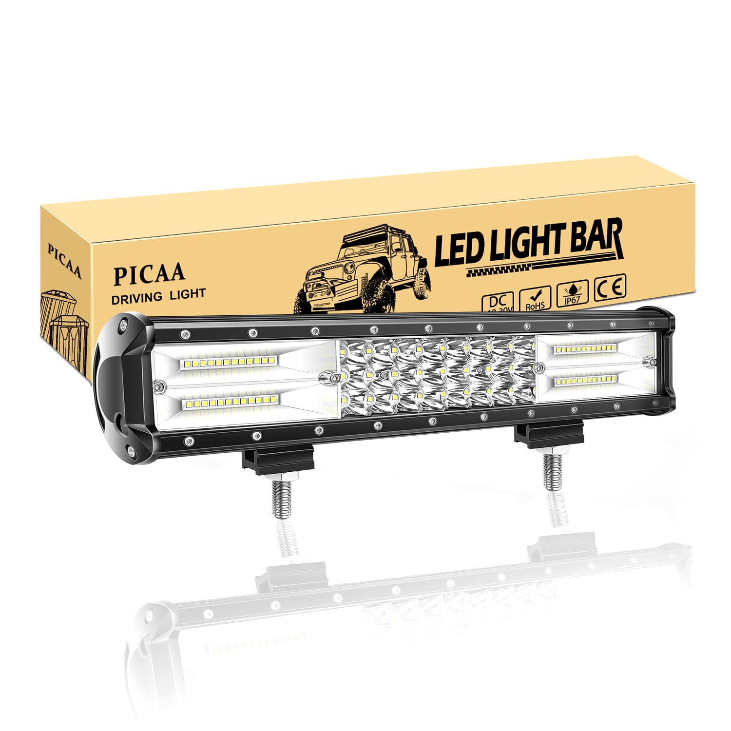 PICAA Led Arbeitsscheinwerfer 15 Zoll 38CM 216W Led Lichtbalken 12V 24V 6000K Led Zusatzscheinwerfer Bar Spot Flutlicht Kombination LED Arbeit Licht Bar für SUV Offroad ATV UTV Traktor 4x4 Auto von PICAA