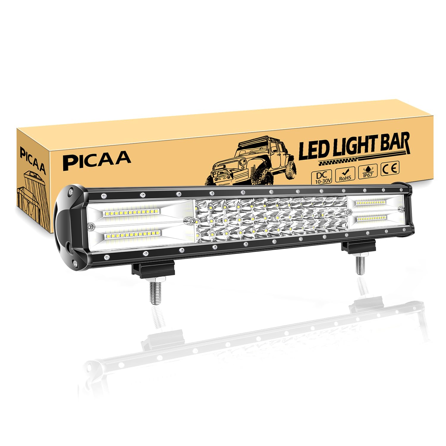 PICAA Led Arbeitsscheinwerfer 17 Zoll 45CM 252W Led Lichtbalken 12V 24V 6000K Led Zusatzscheinwerfer Bar Spot Flutlicht Kombination LED Arbeit Licht Bar für SUV Offroad ATV UTV Traktor 4x4 Auto von PICAA