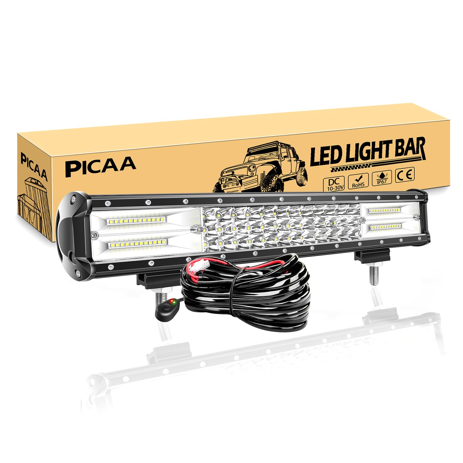 PICAA Led Arbeitsscheinwerfer 17 Zoll 45CM 252W Led Lichtbalken 12V Mit Kabelbaum Led Zusatzscheinwerfer Bar Spot Flutlicht Kombination LED Arbeit Licht Bar für SUV Offroad ATV UTV Traktor 4x4 Auto von PICAA