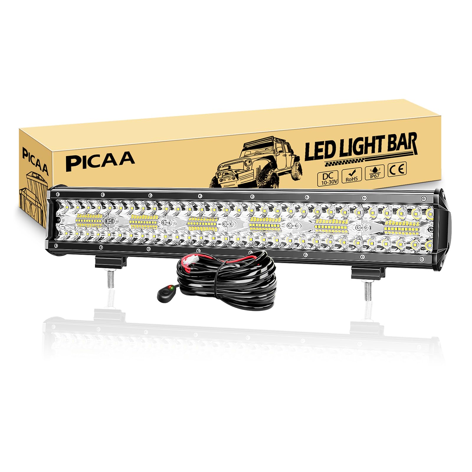 PICAA Led Arbeitsscheinwerfer 17 Zoll 46CM 360W Led Lichtbalken 12V Mit Kabelbaum Led Zusatzscheinwerfer Bar Spot Flutlicht Kombination LED Arbeit Licht Bar für SUV Offroad ATV UTV Traktor 4x4 Auto von PICAA