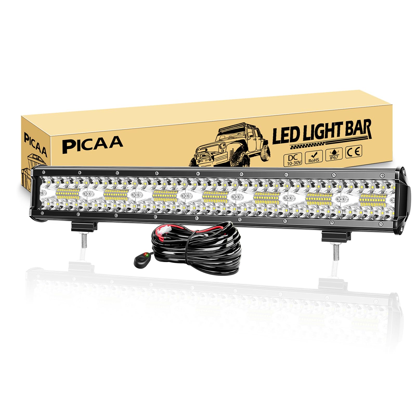 PICAA Led Arbeitsscheinwerfer 20 Zoll 51CM 420W Led Lichtbalken 12V Mit Kabelbaum Led Zusatzscheinwerfer Bar Spot Flutlicht Kombination LED Arbeit Licht Bar für SUV Offroad ATV UTV Traktor 4x4 Auto von PICAA