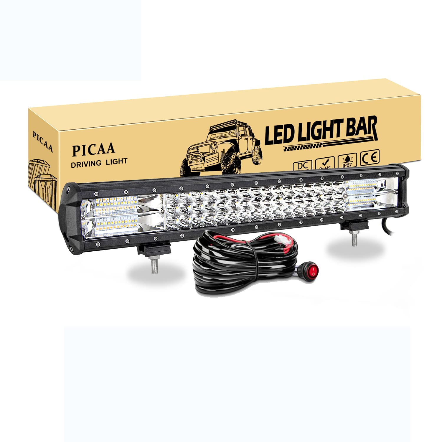 PICAA Led Arbeitsscheinwerfer 20 Zoll 52CM 288W Led Lichtbalken 12V, Led Zusatzscheinwerfer Bar Spot Flutlicht Kombination für SUV Offroad ATV UTV Traktor 4x4 Auto Bernstein Weiß 3000K 6000K PICAA Led Arbeitsscheinwerfer 20 Zoll 52CM 288W Led Lichtbalken 12V, Led Zusatzscheinwerfer Bar Spot Flutlicht Kombination für SUV Offroad ATV UTV Traktor 4x4 Auto Bernstein Weiß 3000K 6000K von PICAA