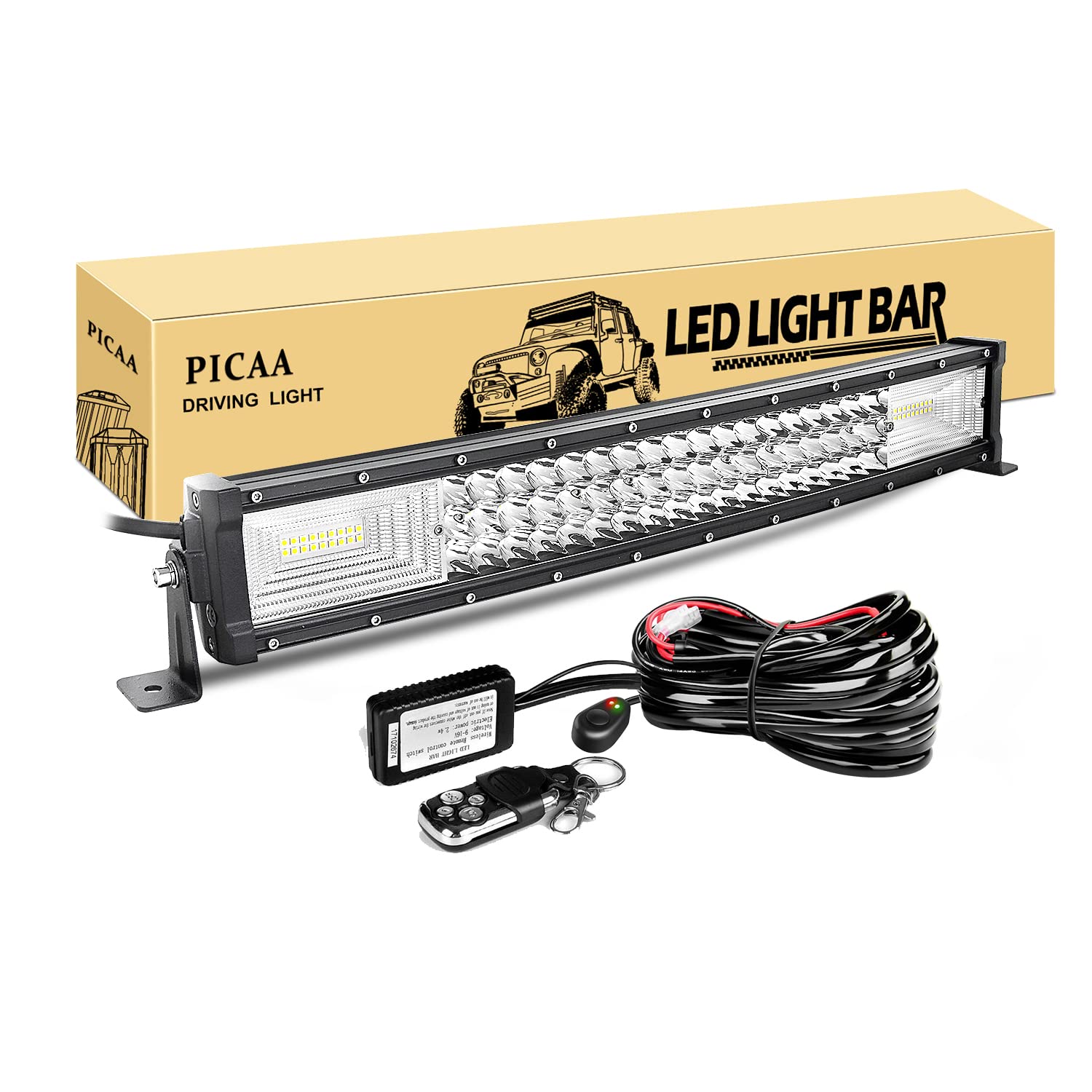 PICAA Led Arbeitsscheinwerfer 22 Zoll 270W Gewolbt Led Lichtbalken 12V Mit Fernbedienung Kabelbaum Drei Reihen Led Zusatzscheinwerfer Bar LED Arbeit Licht Bar für SUV Offroad ATV UTV Traktor 4x4 Auto von PICAA