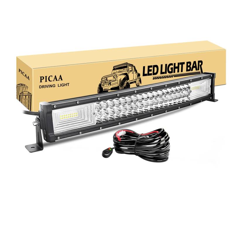 PICAA LED Arbeitsscheinwerfer 22 Zoll 53CM 270W Gewölbt Lichtbalken 12V 24V Drei Reihen Zusatzscheinwerfer Bar Arbeit Licht für SUV Offroad ATV UTV Traktor 4x4 Auto von PICAA
