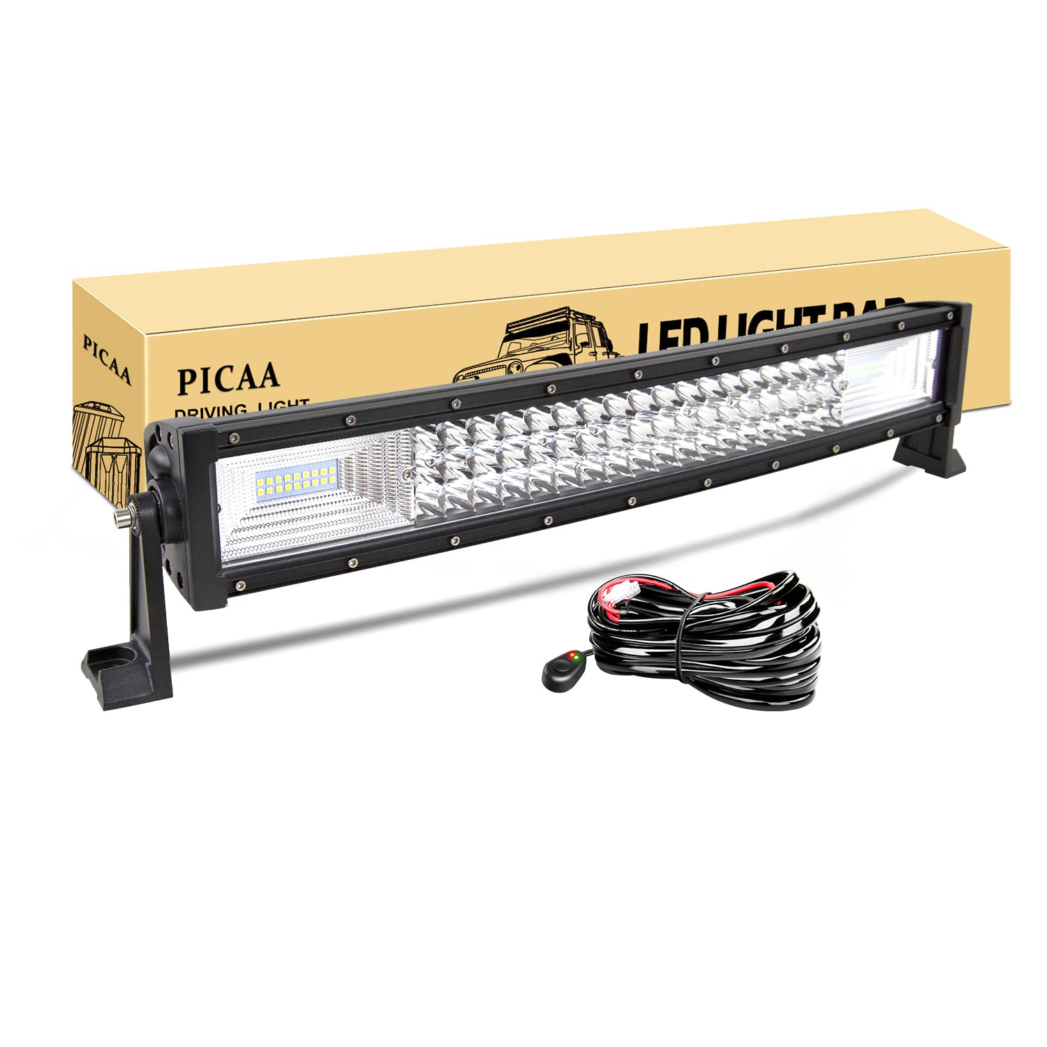 PICAA Led Arbeitsscheinwerfer 22 Zoll 54CM 270W Led Lichtbalken 12V Mit Kabelbaum Gewolbt Led Zusatzscheinwerfer Bar Spot Flutlicht LED Arbeit Licht Bar für SUV Offroad ATV UTV Traktor 4x4 Auto von PICAA