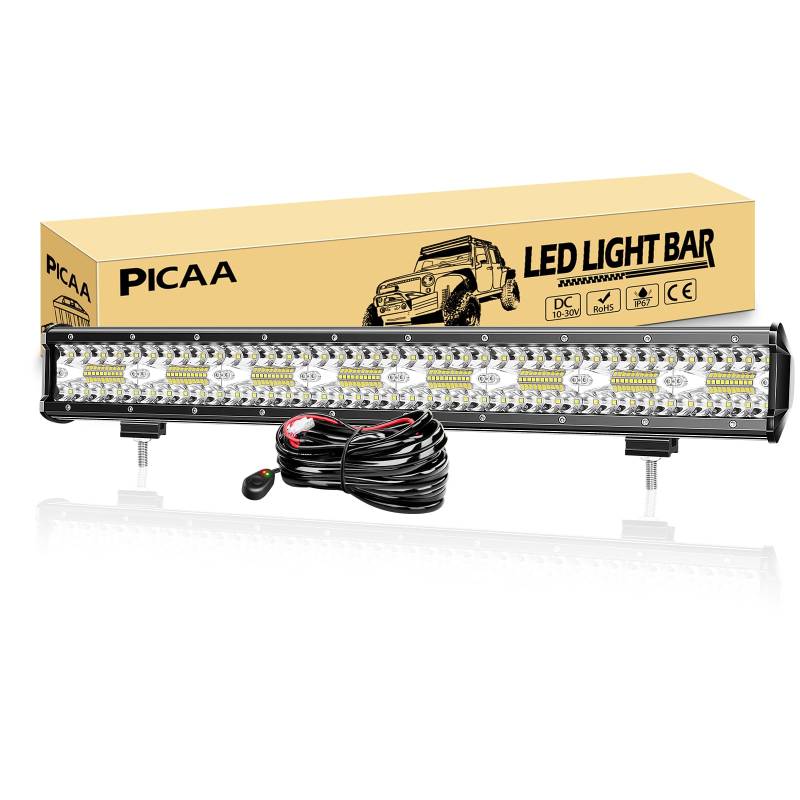 PICAA Led Arbeitsscheinwerfer 23 Zoll 58.5CM 480W Led Lichtbalken 12V Mit Kabelbaum Led Zusatzscheinwerfer Bar Spot Flutlicht Kombination LED Arbeit Licht Bar für SUV Offroad ATV UTV Traktor 4x4 Auto von PICAA