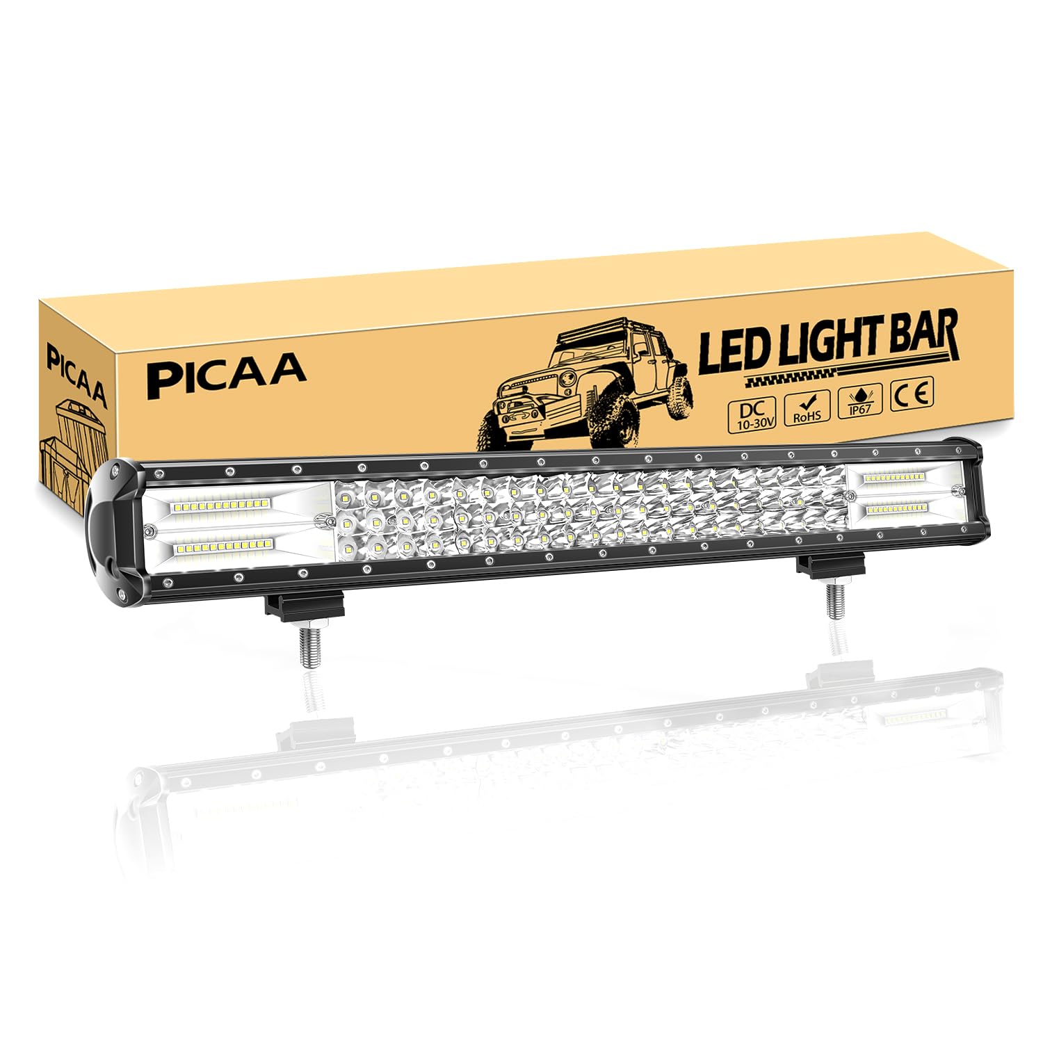 PICAA Led Arbeitsscheinwerfer 23 Zoll 59CM 324W Led Lichtbalken 12V 24V 6000K Led Zusatzscheinwerfer Bar Spot Flutlicht Kombination LED Arbeit Licht Bar für SUV Offroad ATV UTV Traktor 4x4 Auto von PICAA