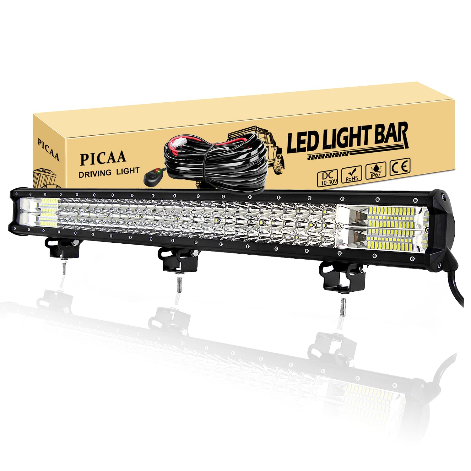 PICAA Led Arbeitsscheinwerfer 28 Zoll 72.5CM 396W Led Lichtbalken 12V Mit Kabelbaum Led Zusatzscheinwerfer Bar Spot Flutlicht LED Arbeit Licht Bar für SUV Offroad ATV UTV Traktor 4x4 Auto von PICAA