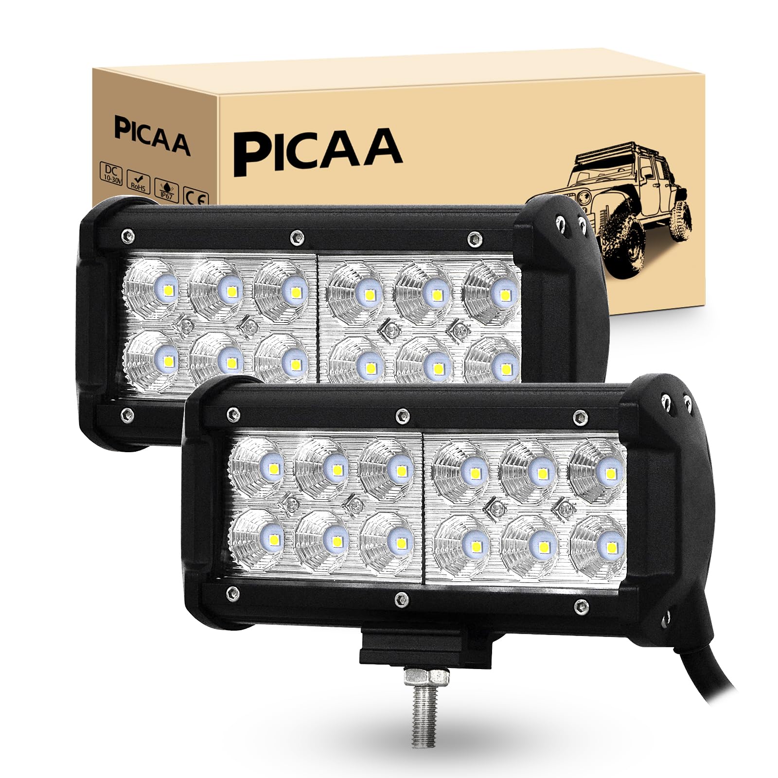 PICAA Led Arbeitsscheinwerfer 2X 6.5 Zoll 36W 16.5CM Led Lichtbalken 12V 24V 6000K Led Zusatzscheinwerfer Bar Flood LED Arbeit Licht Bar für SUV Offroad ATV UTV Traktor 4x4 Auto von PICAA