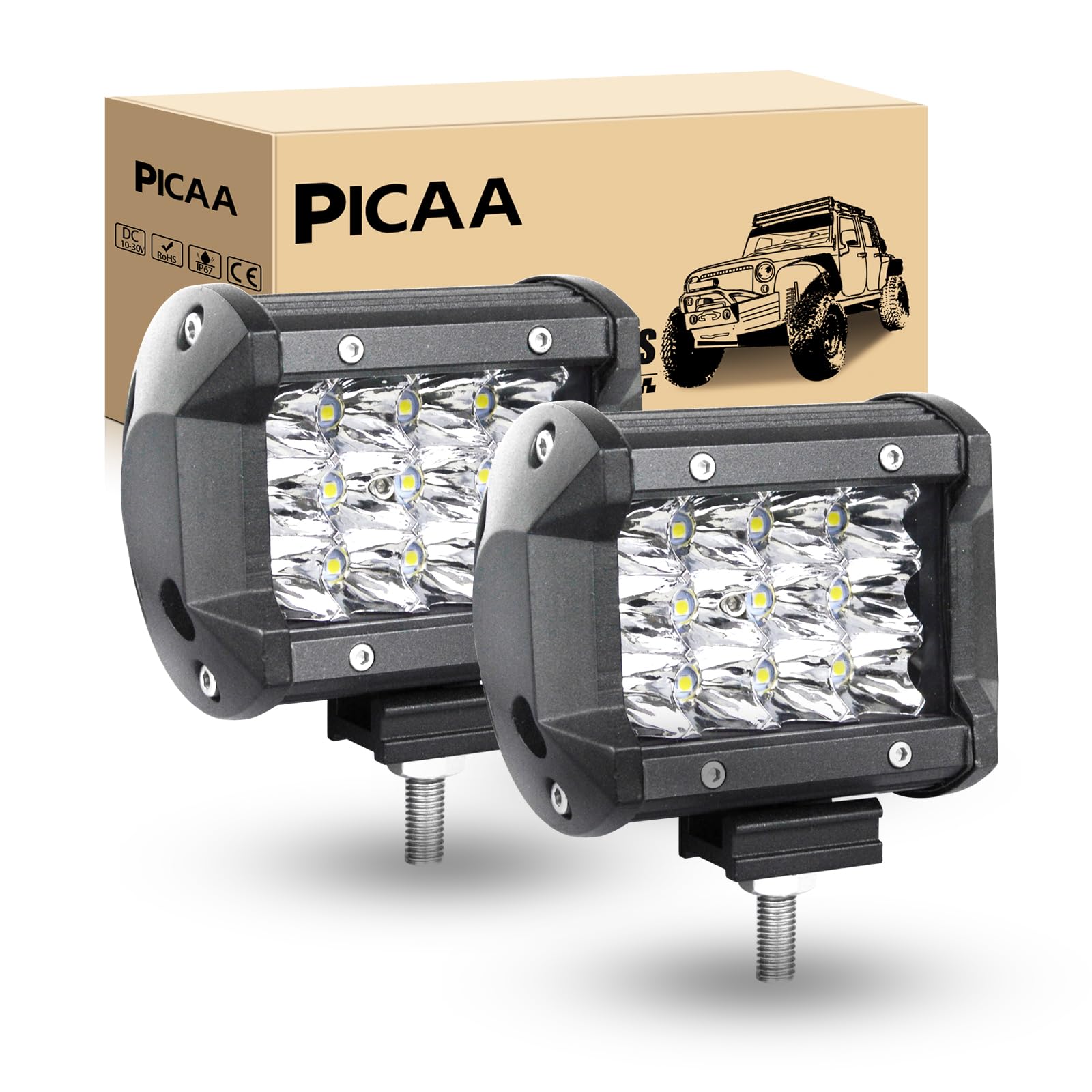 PICAA Led Arbeitsscheinwerfer 2X4 Zoll 10 CM 36W 7D Led Lichtbalken 12V 24V 6000K Led Zusatzscheinwerfer Bar Spot LED Arbeit Licht Bar für SUV Offroad ATV UTV Traktor 4x4 Auto von PICAA