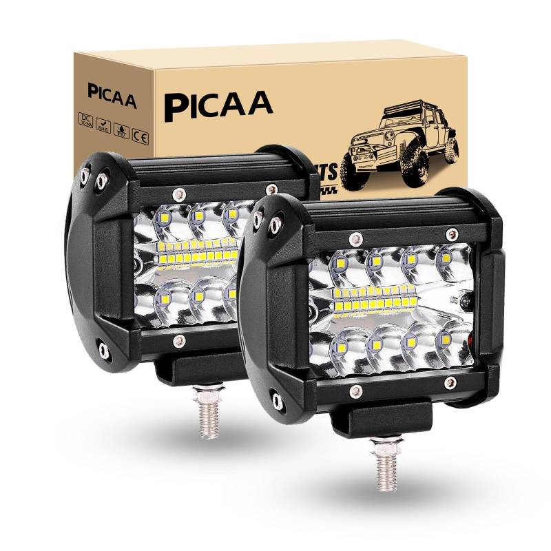 PICAA Led Arbeitsscheinwerfer 2X4 Zoll 10 CM 60W 8D Led Lichtbalken 12V 24V 6000K Led Zusatzscheinwerfer Bar Spot Flutlicht Kombination LED Arbeit Licht Bar für SUV Offroad ATV UTV Traktor 4x4 Auto von PICAA