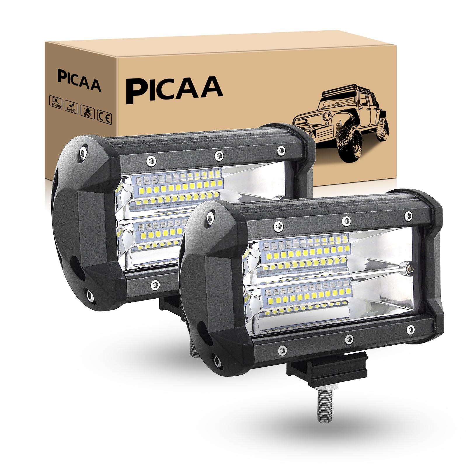 PICAA Led Arbeitsscheinwerfer 2X5 Zoll 13.5 CM 72W 7D Led Lichtbalken 12V 24V 6000K Led Zusatzscheinwerfer Bar Flood LED Arbeit Licht Bar für SUV Offroad ATV UTV Traktor 4x4 Auto PICAA Led Arbeitsscheinwerfer 2X5 Zoll 13.5 CM 72W 7D Led Lichtbalken 12V 24V 6000K Led Zusatzscheinwerfer Bar Flood LED Arbeit Licht Bar für SUV Offroad ATV UTV Traktor 4x4 Auto von PICAA