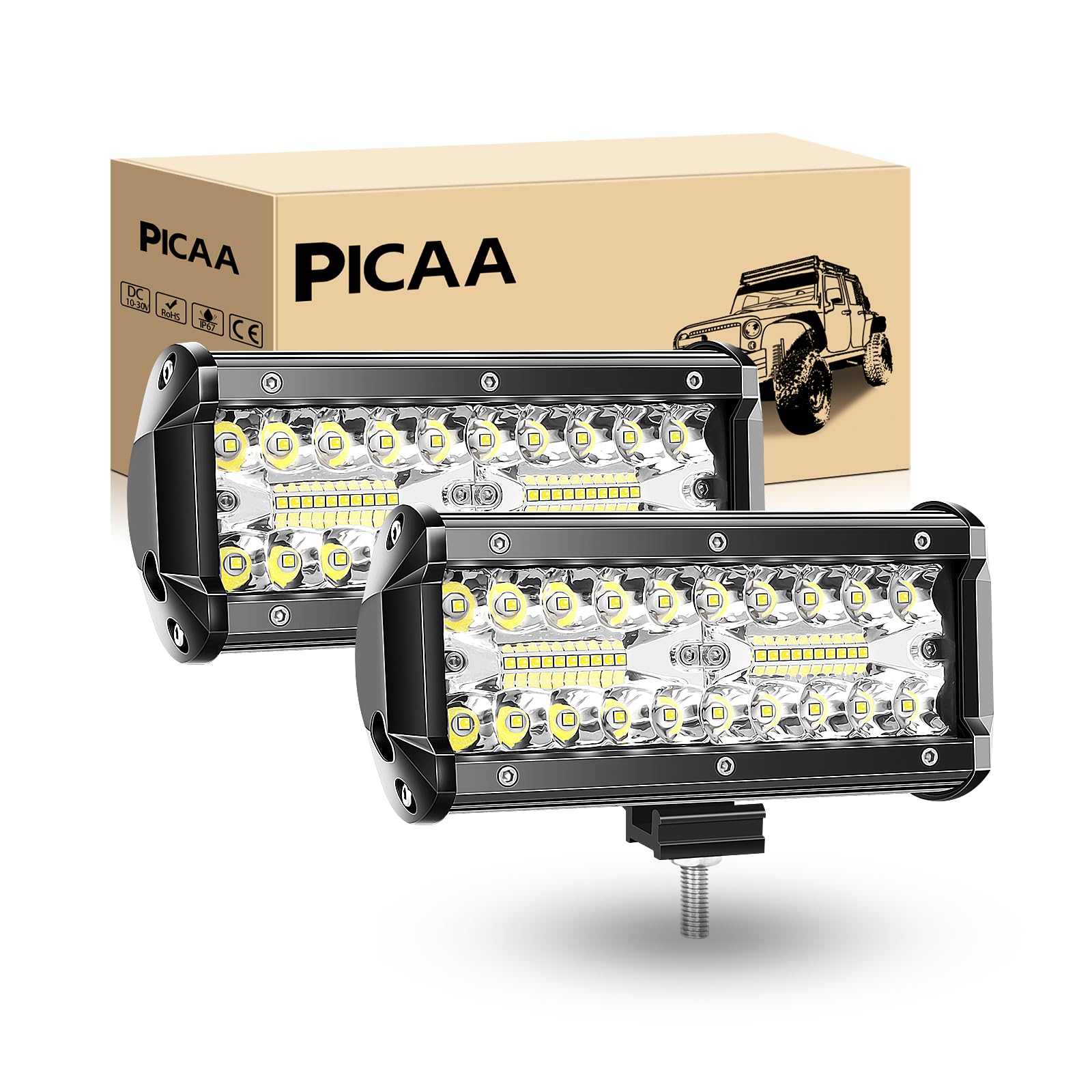 PICAA Led Arbeitsscheinwerfer 2X7 Zoll 18 CM 120W 8D Led Lichtbalken 12V 24V 6000K Led Zusatzscheinwerfer Bar Spot Flutlicht Kombination LED Arbeit Licht Bar für SUV Offroad ATV UTV Traktor 4x4 Auto PICAA Led Arbeitsscheinwerfer 2X7 Zoll 18 CM 120W 8D Led Lichtbalken 12V 24V 6000K Led Zusatzscheinwerfer Bar Spot Flutlicht Kombination LED Arbeit Licht Bar für SUV Offroad ATV UTV Traktor 4x4 Auto von PICAA