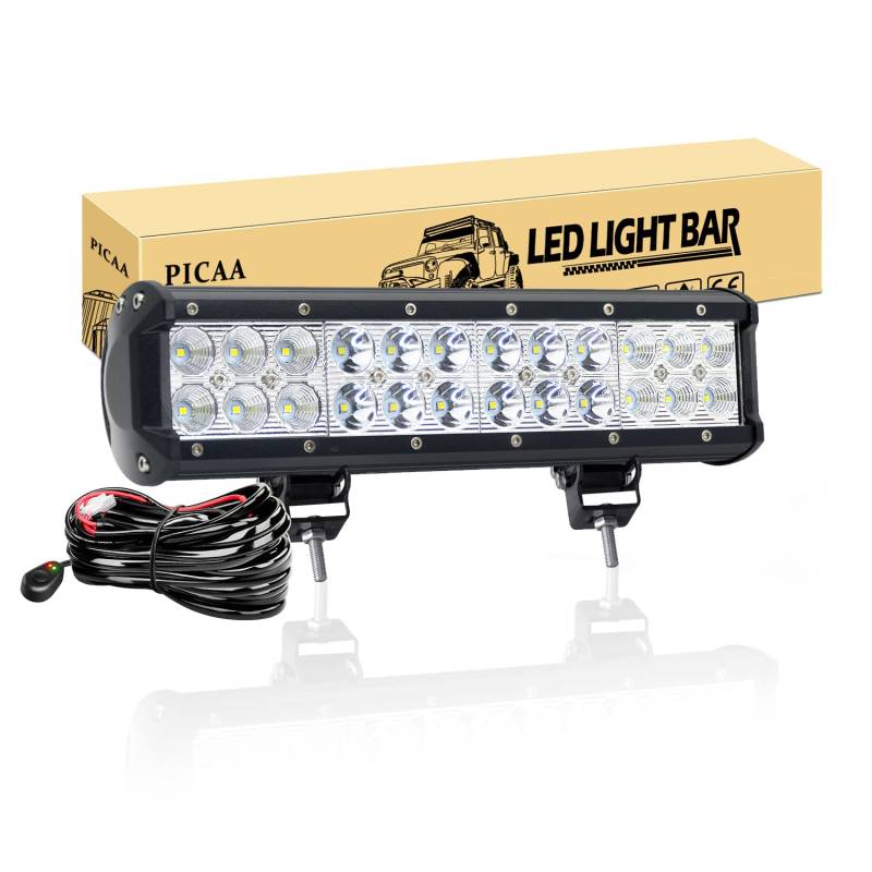 PICAA Arbeitsscheinwerfer 30.5CM 72W Lichtbalken 12V Zusatzscheinwerfer Bar Spot Flutlicht Kombination LED Arbeit Licht Mit Kabelbaum für SUV Offroad ATV UTV Traktor 4x4 Auto von PICAA