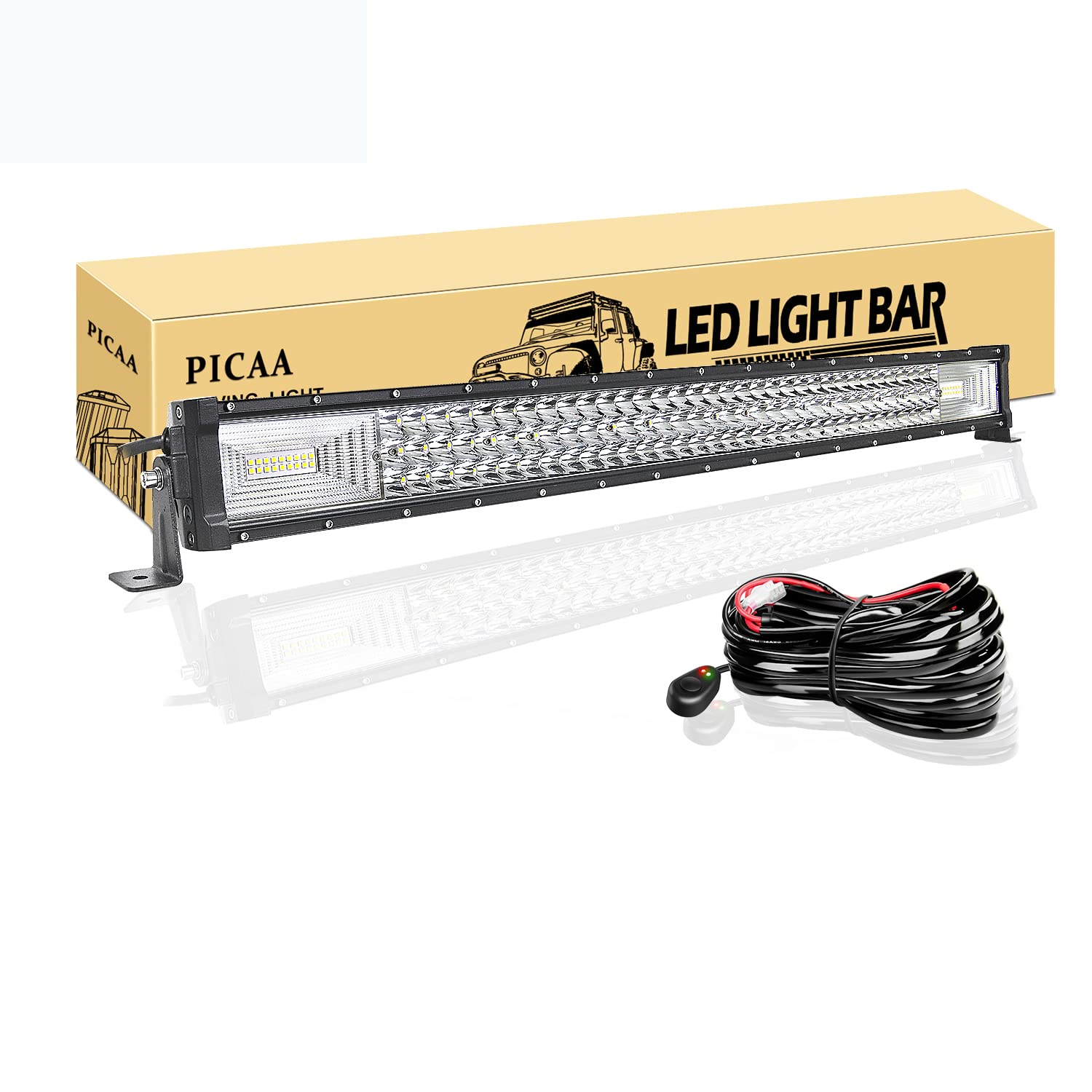 PICAA Led Arbeitsscheinwerfer 32 Zoll 405W 78.5CM Led Lichtbalken 12V Mit Kabelbaum Drei Reihen Led Zusatzscheinwerfer Bar Spot Flutlicht LED Arbeit Licht Bar für SUV Offroad ATV UTV Traktor 4x4 Auto von PICAA