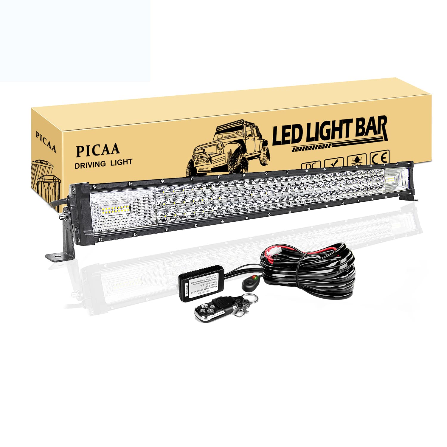 PICAA Led Arbeitsscheinwerfer 32 Zoll 405W Led Lichtbalken 12V Mit FernbedienungKabelbaum Drei Reihen Led Zusatzscheinwerfer Bar LED Arbeit Licht Bar für SUV Offroad ATV UTV Traktor 4x4 Auto von PICAA