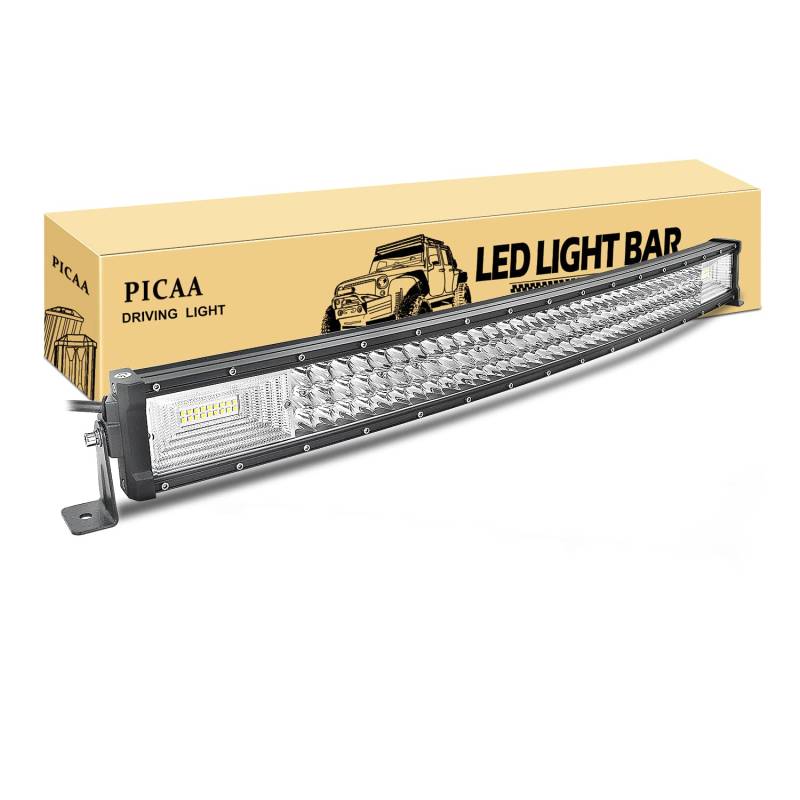 PICAA Led Arbeitsscheinwerfer 32 Zoll 78.5CM 405W Gewolbt Led Lichtbalken 12V 24V Gewolbt Drei Reihen Led Zusatzscheinwerfer Bar LED Arbeit Licht Bar für SUV Offroad ATV UTV Traktor 4x4 Auto von PICAA